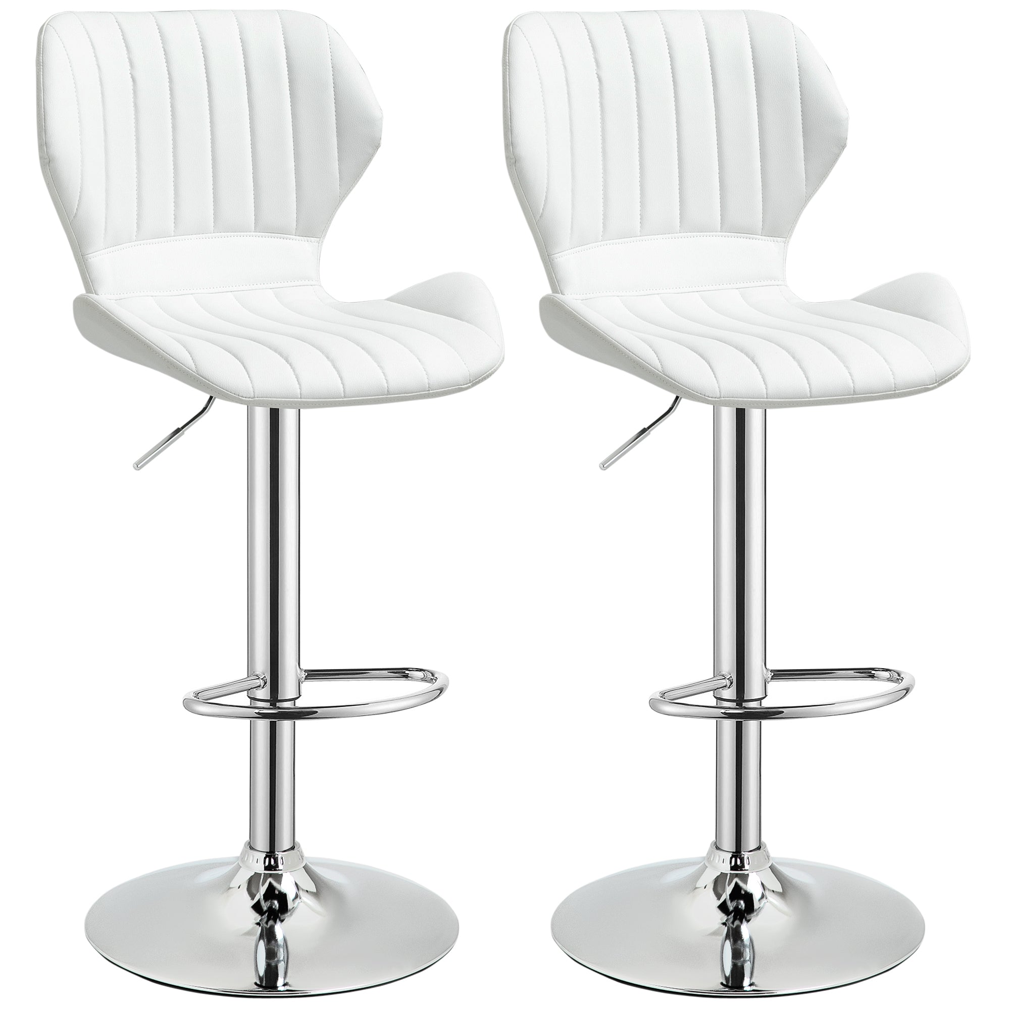 HOMCOM Set aus 2 Hochstühlen für die Küche mit Rückenlehne und Drehfunktion, Metallrahmen 47x51.5x92-114 cm Weiß