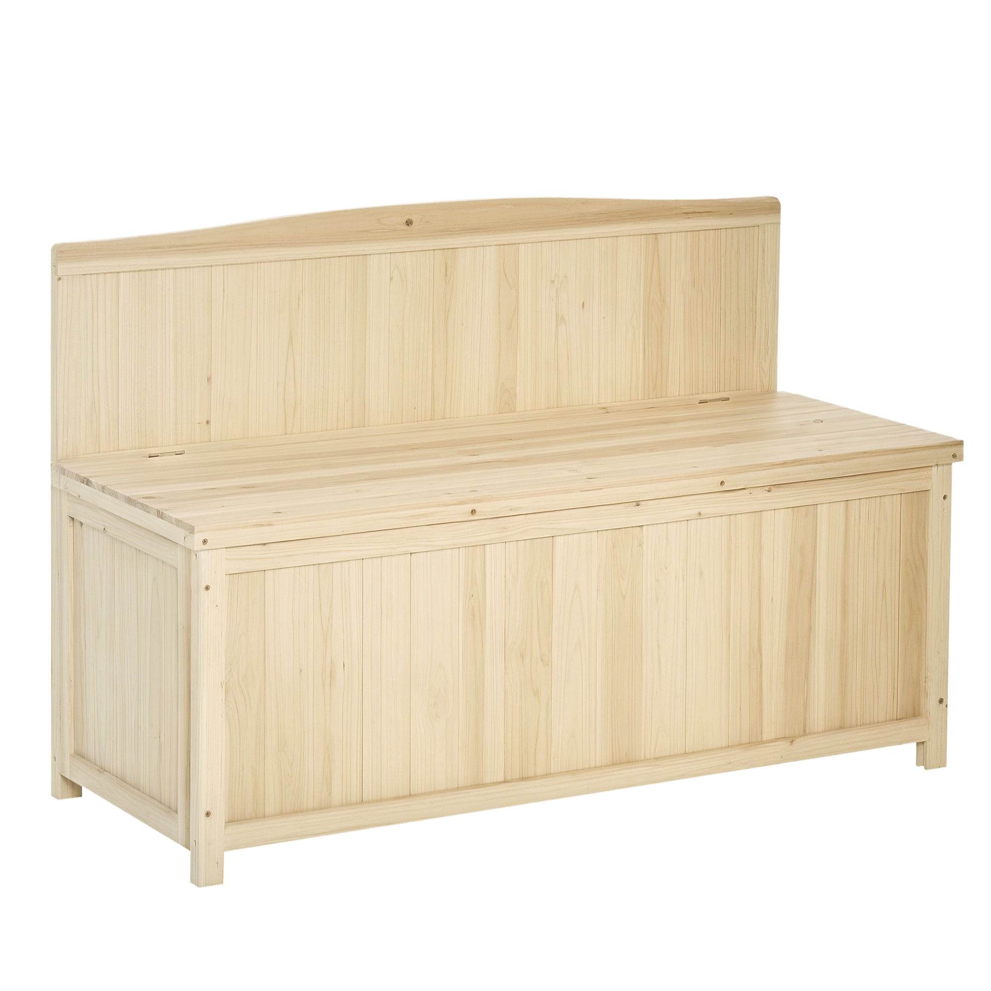 Outsunny Gartenbank aus Naturholz mit Stauraum und Rückenlehne, Belastbarkeit 250 kg für Terrasse, Balkon, 115x45x75 cm