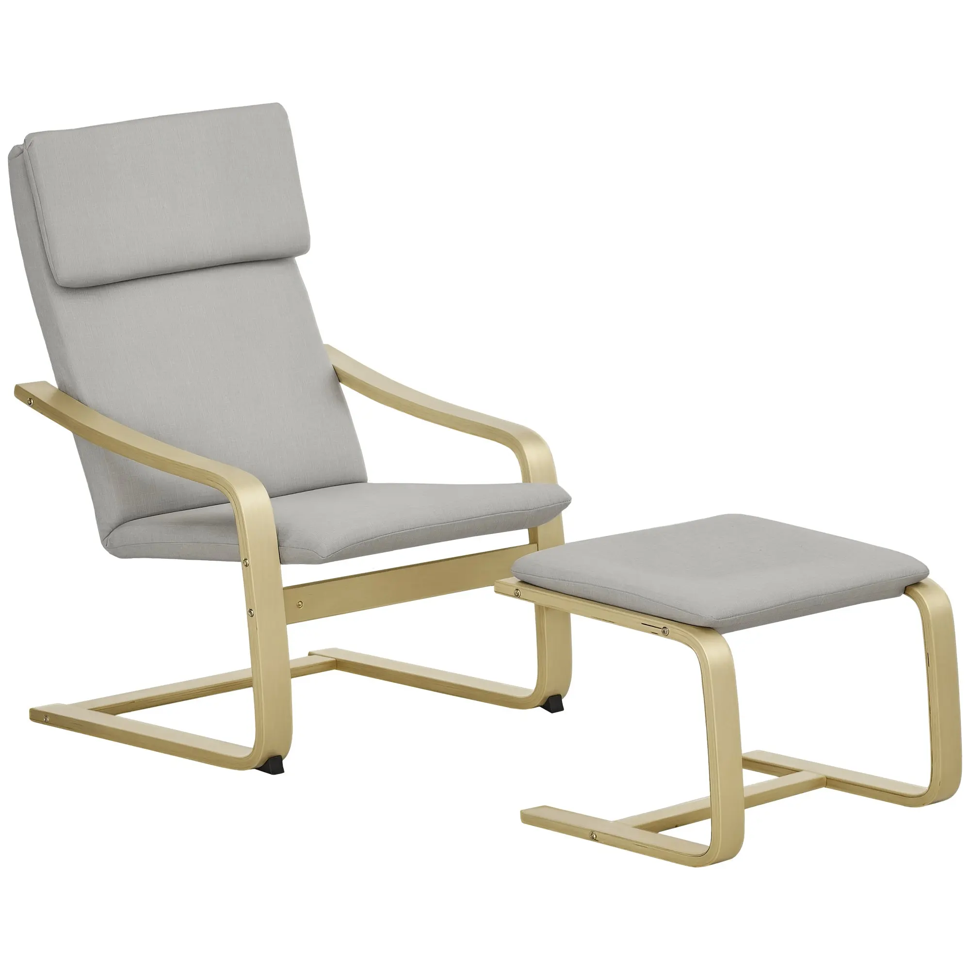 Recliner with Footstool, Lounge Chair with Ottoman, Reading Chair, Recliner with Armrest, Rocking Chair, Reclining Chair with Linen Cover for Living Room, Balcony, Hallway, Light Gray 66.5 x 80 x 99 cm