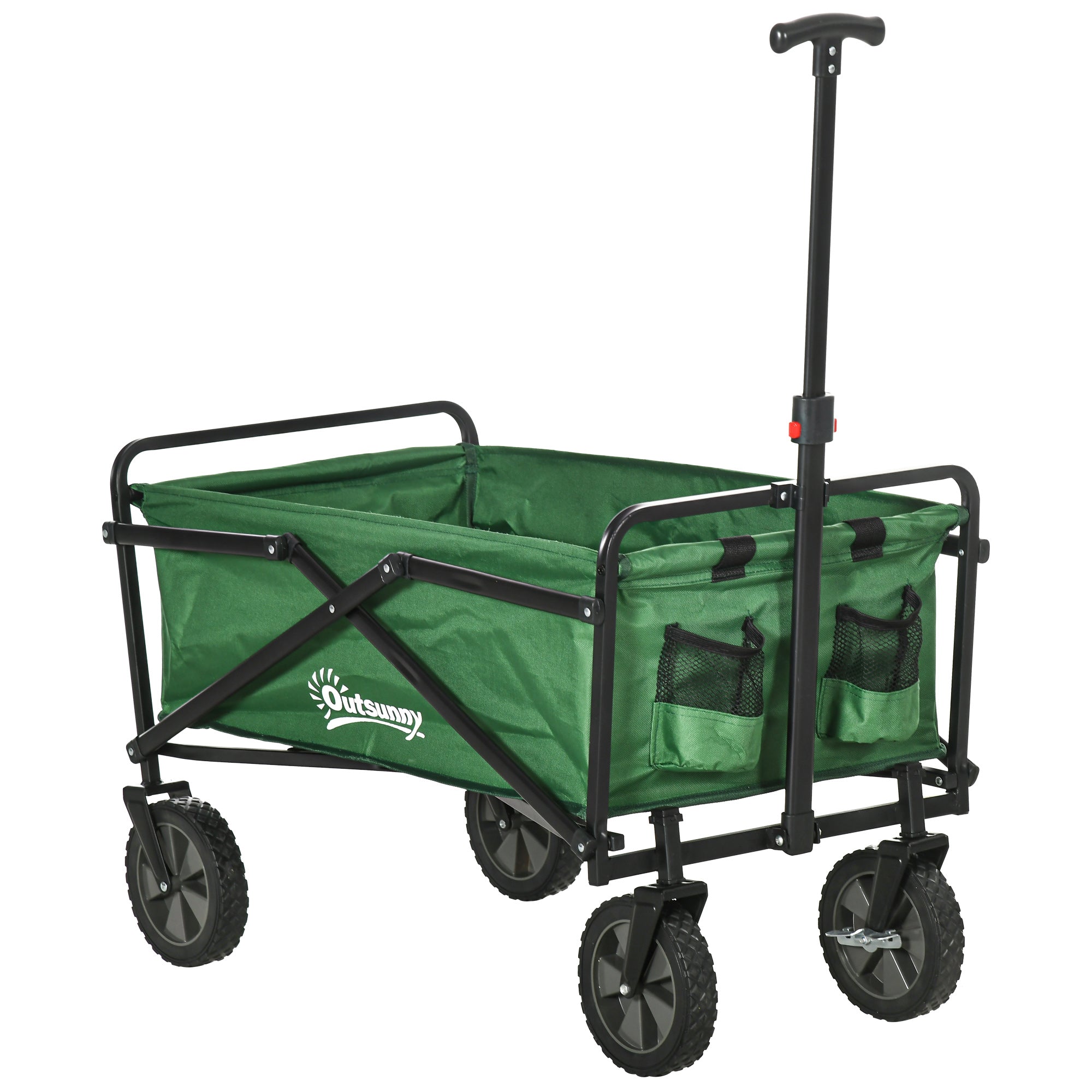 Outsunny Hopfällbar Transportvagn med Justerbart Handtag och Universella Hjul med Broms för Strand, Trädgård, Camping, Stålram, Lastkapacitet 40 kg, 83x50x69-99 cm