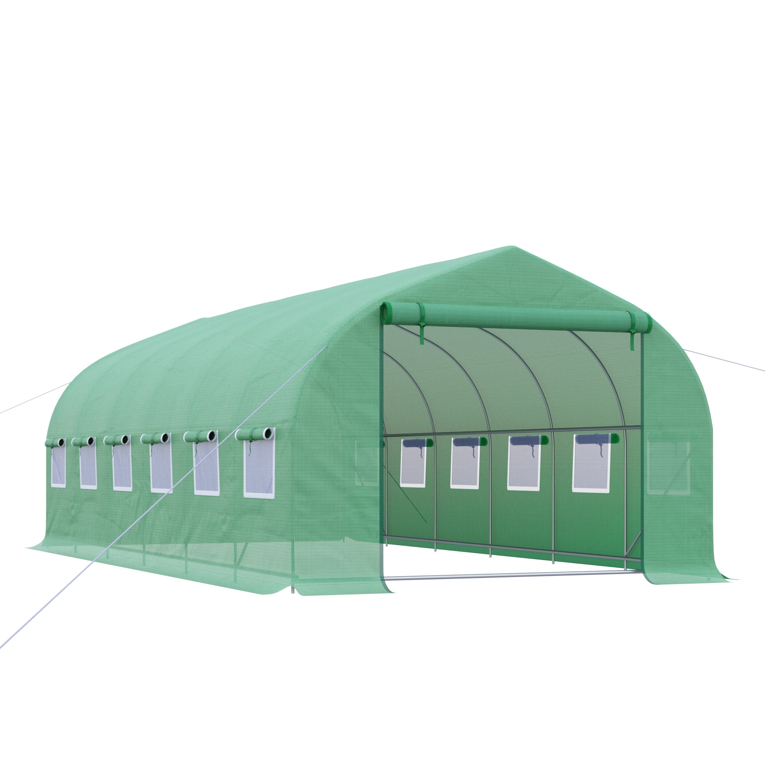 Large Walk‑In Greenhouse 6 x 3 x 2 m, Heavy Duty Outdoor Tunnel Greenhouse with Galvanized Steel Frame 7 Reinforced Tubes, Roll‑Up Zipper Door, 12 Mesh Windows, UV Resistant PE Cover with Extended Edges, Ground Stakes & Ropes for Plant Cultivation, Green
