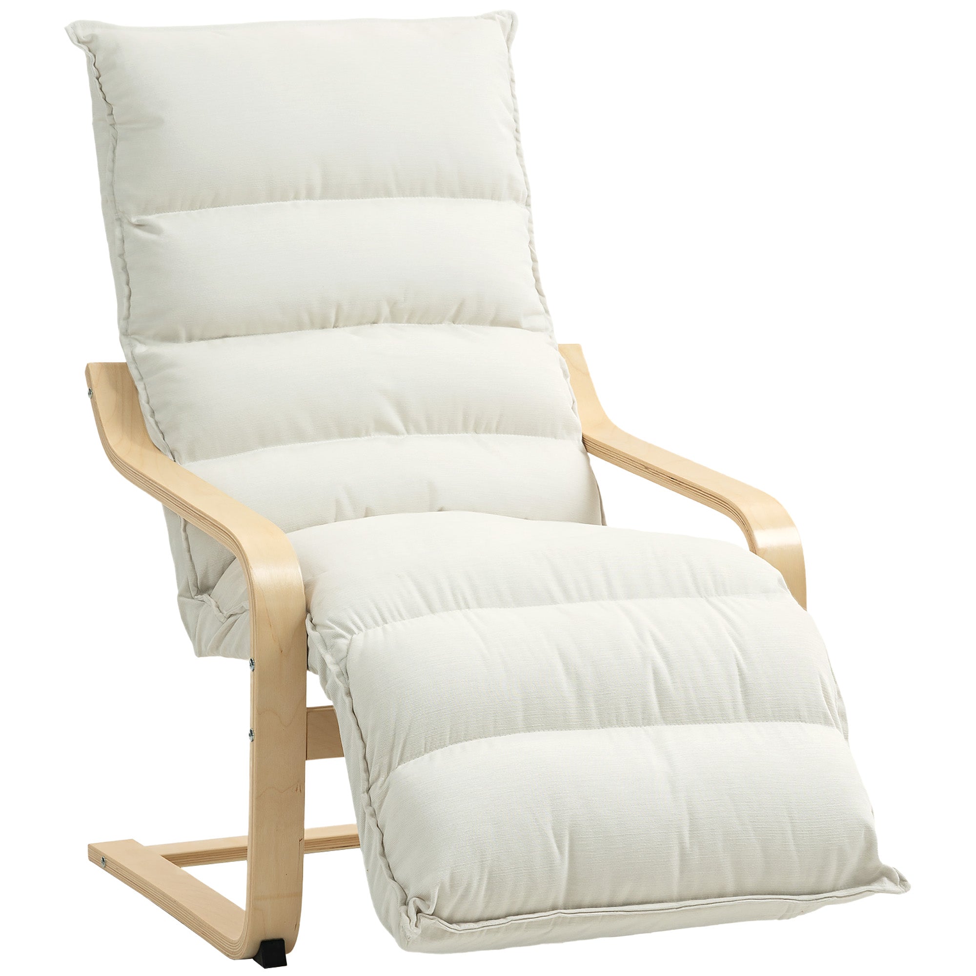 Accent Chair — Modern Velour Side Chair with Adjustable Footrest, Padded Seat, High Back & Wooden Frame, Cream