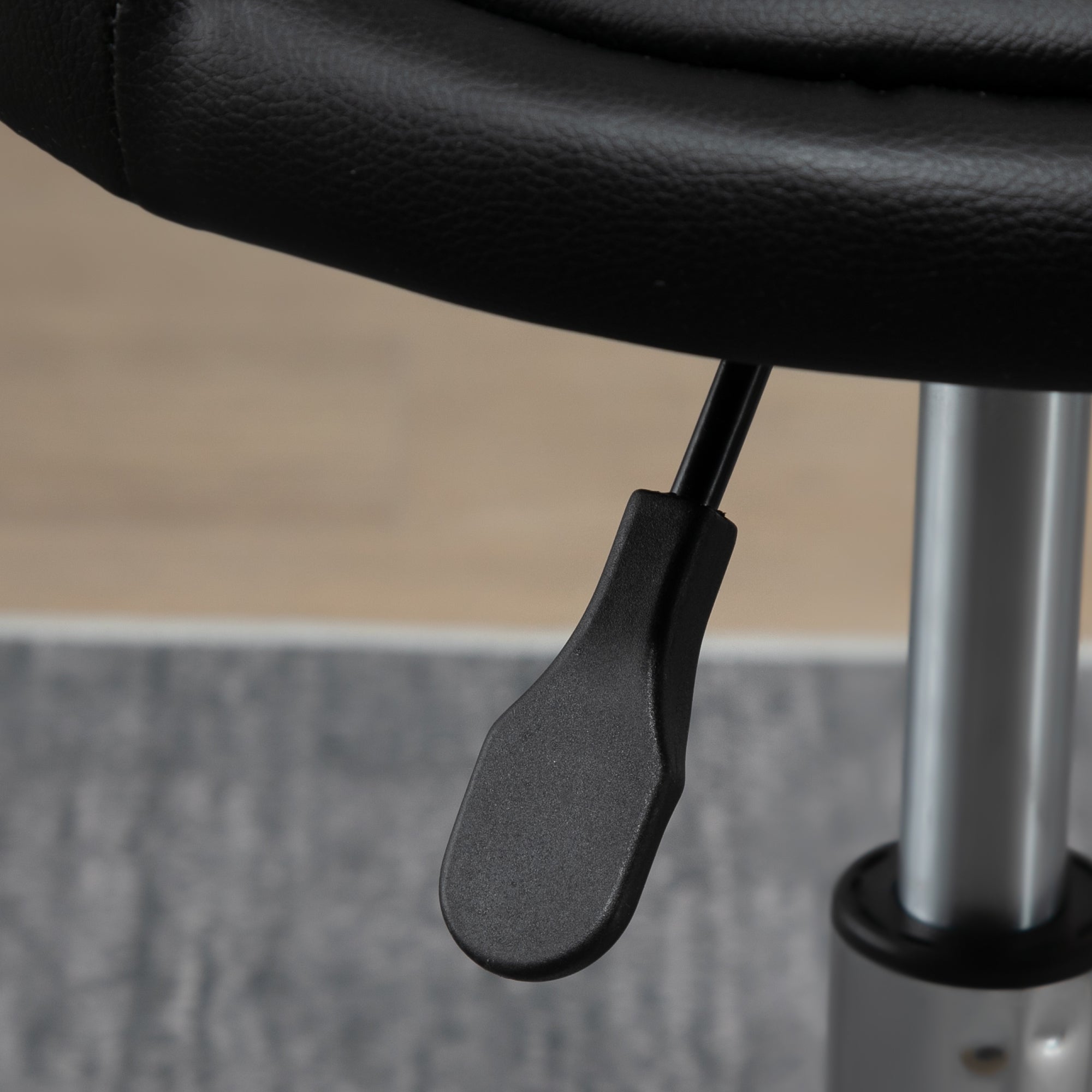 HOMCOM Set vu 2 roller Stull - Swivel Arbechtsstull 360° - justéierbar Sëtz 47-62H cm, ergonomesche Réckrest - chroméiert Stahl mat schwaarz synthetescher Uewerfläch