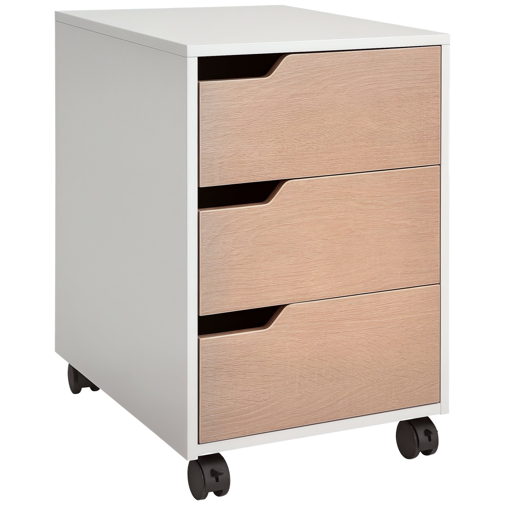 HOMCOM Büro Aktenschaf mat Rieder, 3-Schef Aktenschaf fir d'Tischstudie 40x50x57,5 cm Eichel a Wäiss
