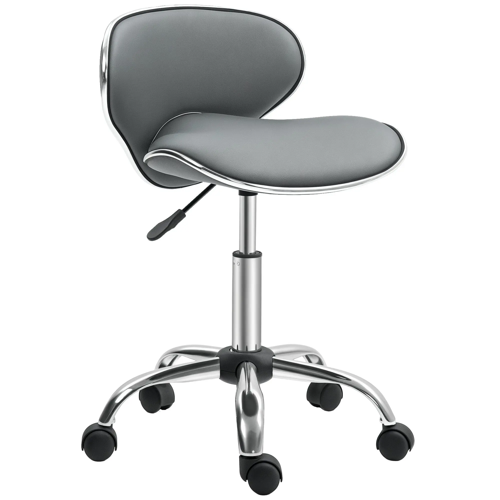 Adjustable Rolling Work Stool with Backrest, 360° Swivel — 17–22 in Seat Height, Gray