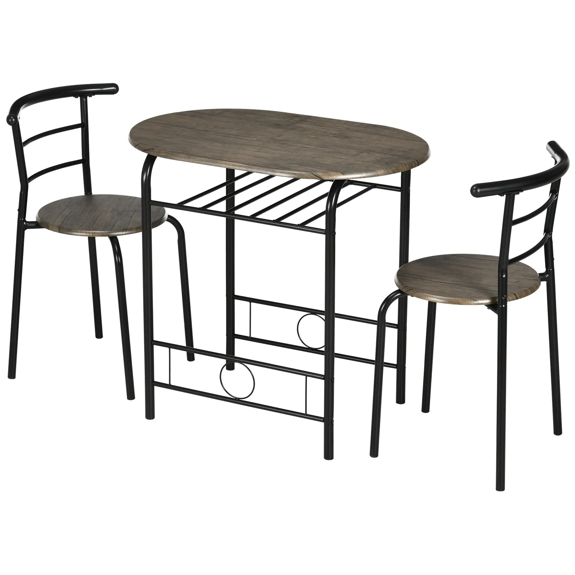 Dining Set, Dining Table with 2 Chairs, Dining Group for 2 Persons, Oval Kitchen Table with Storage Shelf, Kitchen Table Set, Table Group for Kitchen, Metal, Black