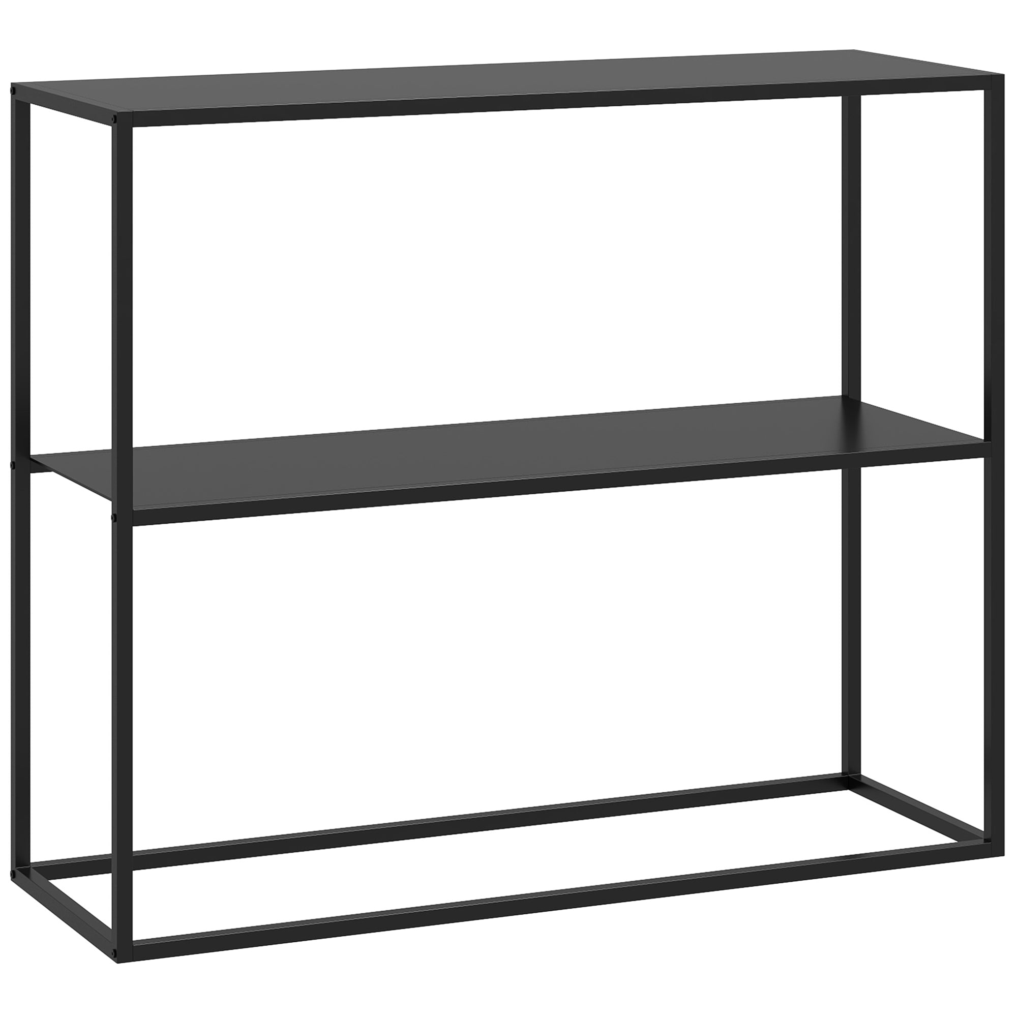 HOMCOM Konsolentisch, Flurtisch mit 2 Regalen, 90 x 30 x 75 cm, Industrieller Beistelltisch, Sofatisch für kleine Räume, Eingangsbereich, Flur, Wohnzimmer, Stahl, Schwarz