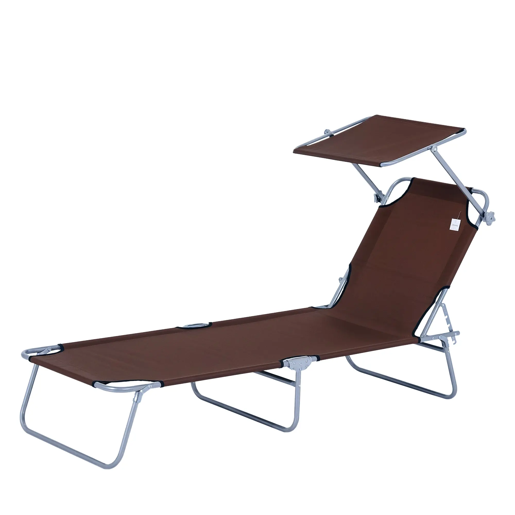 Folding Sun Lounger Garden Sunbed with Sun Protection Reclining Chair with 4-Position Adjustable Backrest Camping Lounger up to 120kg Load Capacity for Garden, Balcony, and Pool, 6 Colors (Brown)