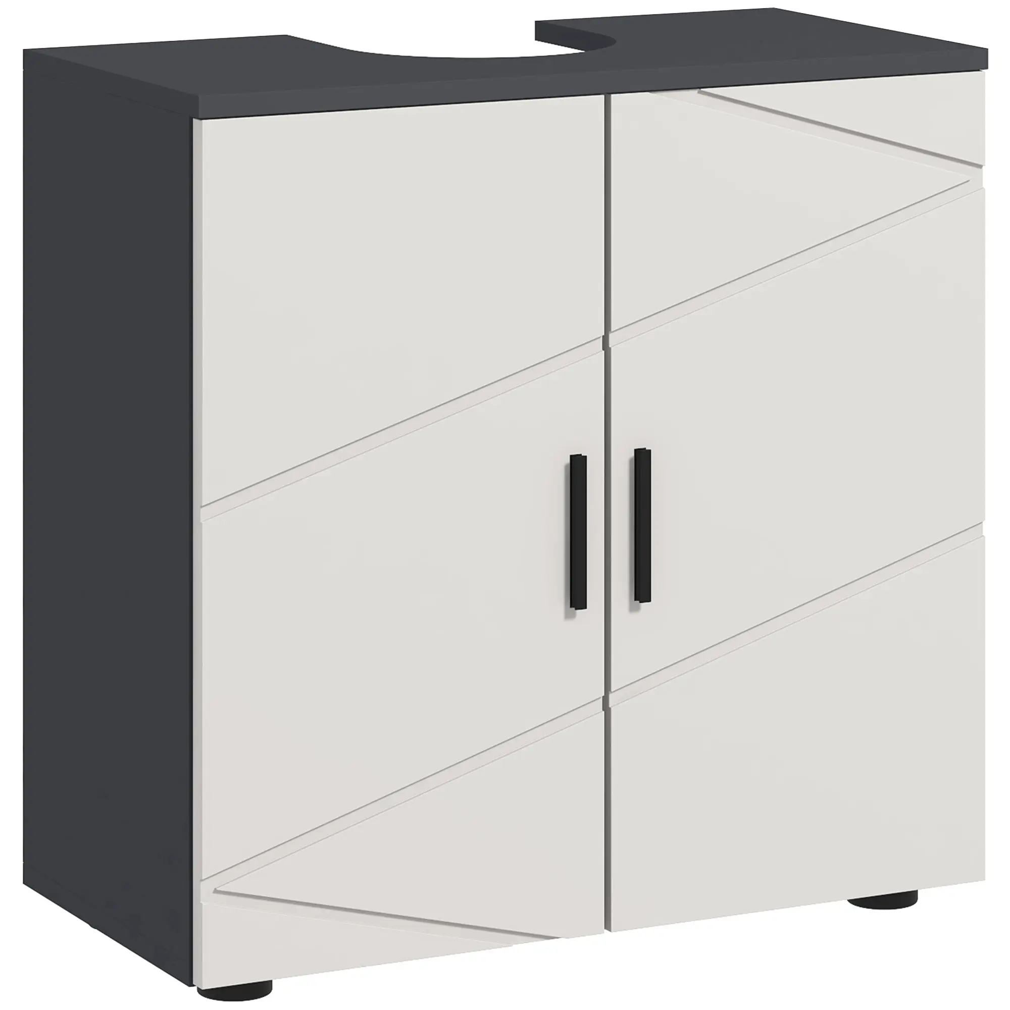 Under Sink Bathroom Cabinet with 2 Doors, Under Sink Wooden Cabinet with Adjustable Shelf, for Sinks with or Without Column, 60x30x60cm, Grey