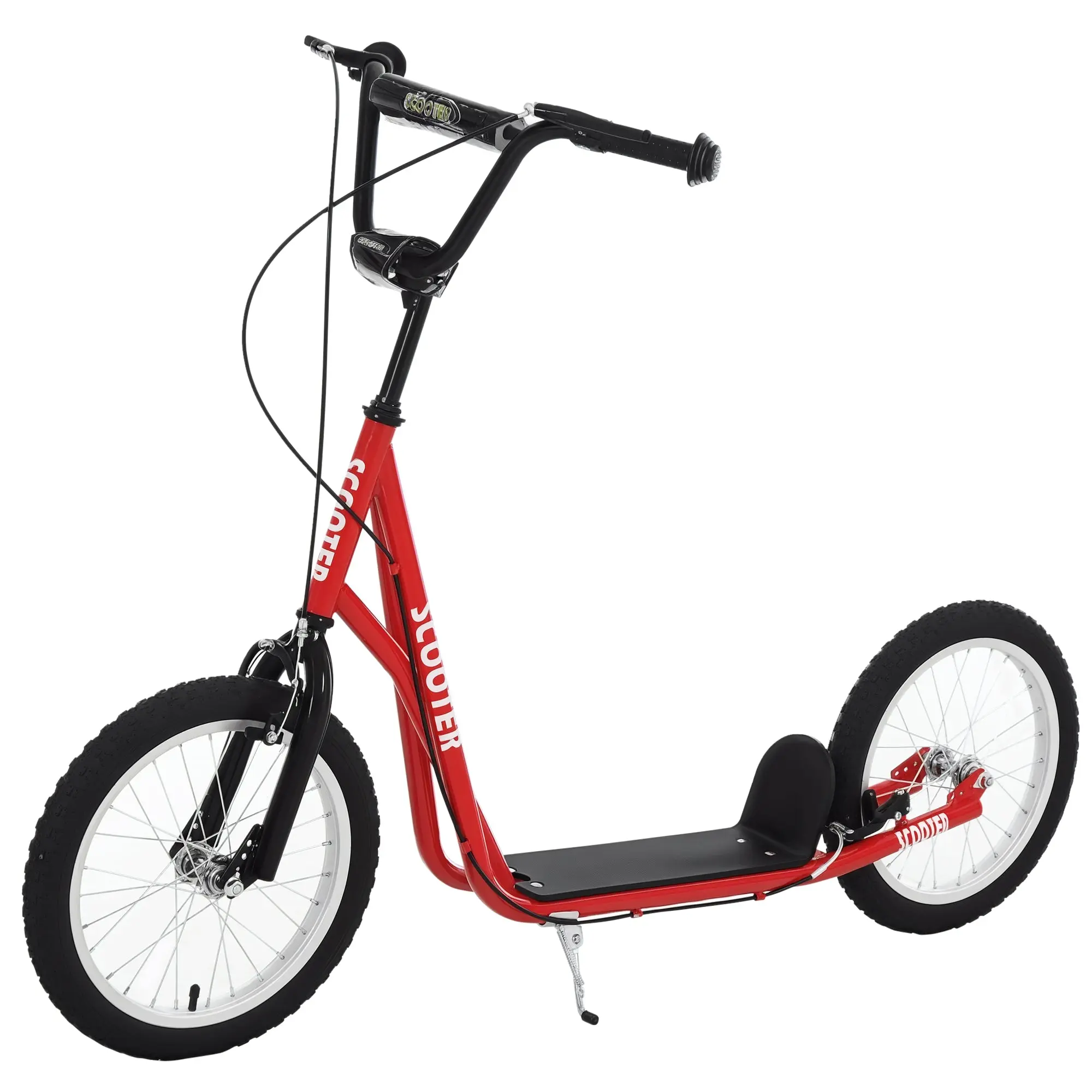 Scooter Skateboard for Kids +5 Years and Teenagers with Adjustable Height Handlebar 2 Inflatable Rubber Tires with Double Brake and 16" Wheels Load 100 kg 139x58x90-96 cm Red