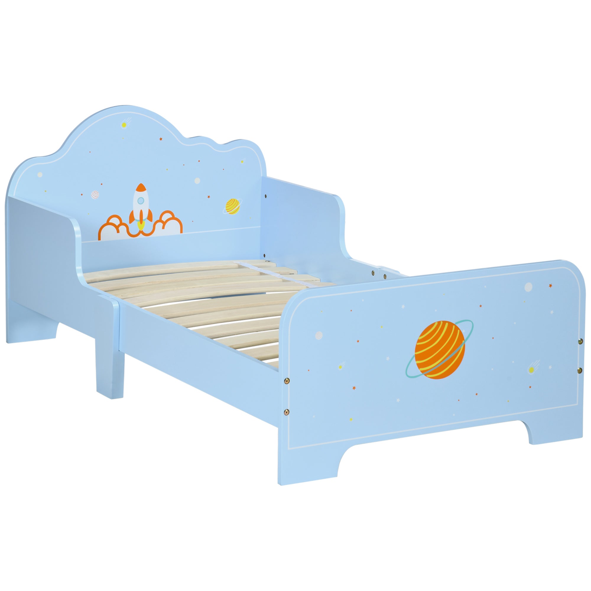 ZONEKIZ Kannerbett fir 3-6 Joer aner 143x74x59 cm Hëlzen Kannerbett mat Sécherheetsbarrièren Max. Ladung 80 kg Modern Schlofziicht