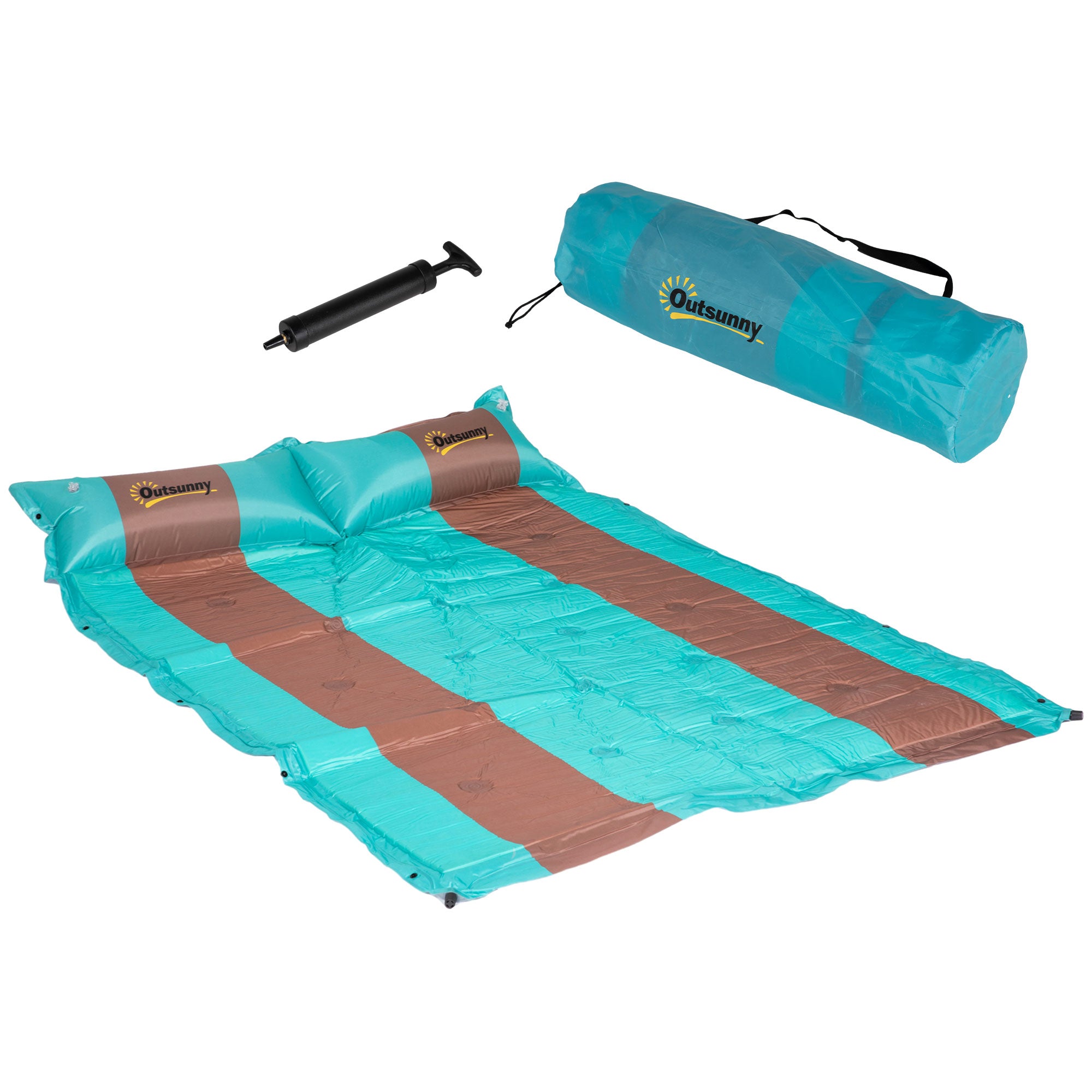Outsunny Campingmadras til 2 Personer med Pude og Transporttaske - Ultra Let - Vandtæt Liggeunderlag til Camping, Rejser, Vandreture