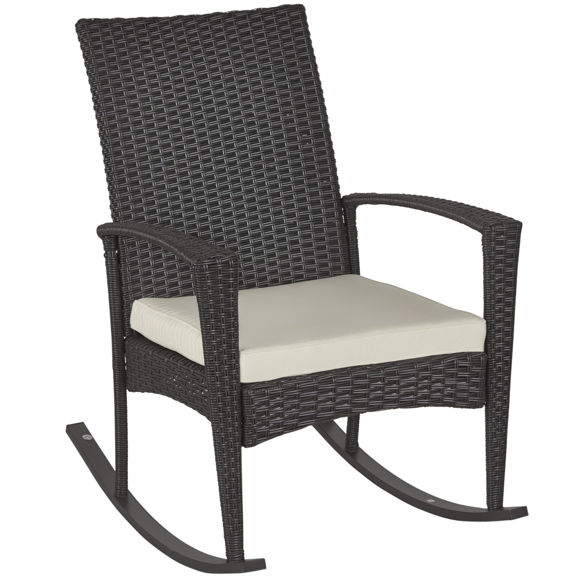 Chaise Berçante Outsunny avec Coussin, Polyrattan+Métal, Marron+Crème, 66 x 88 x 98 cm