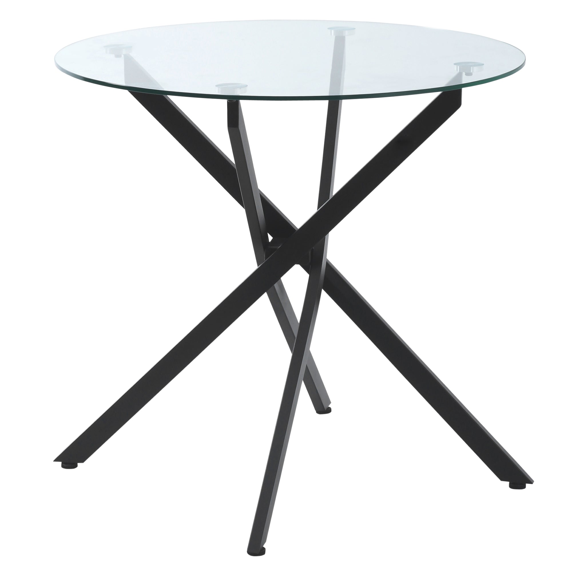 Dining Table, Round Kitchen Table for 4 People, Round Dining Table with Crossed Legs, Tempered Glass Tabletop, for Dining Room, Kitchen, ?80 x 75 cm, Modern Design, Black+Transparent