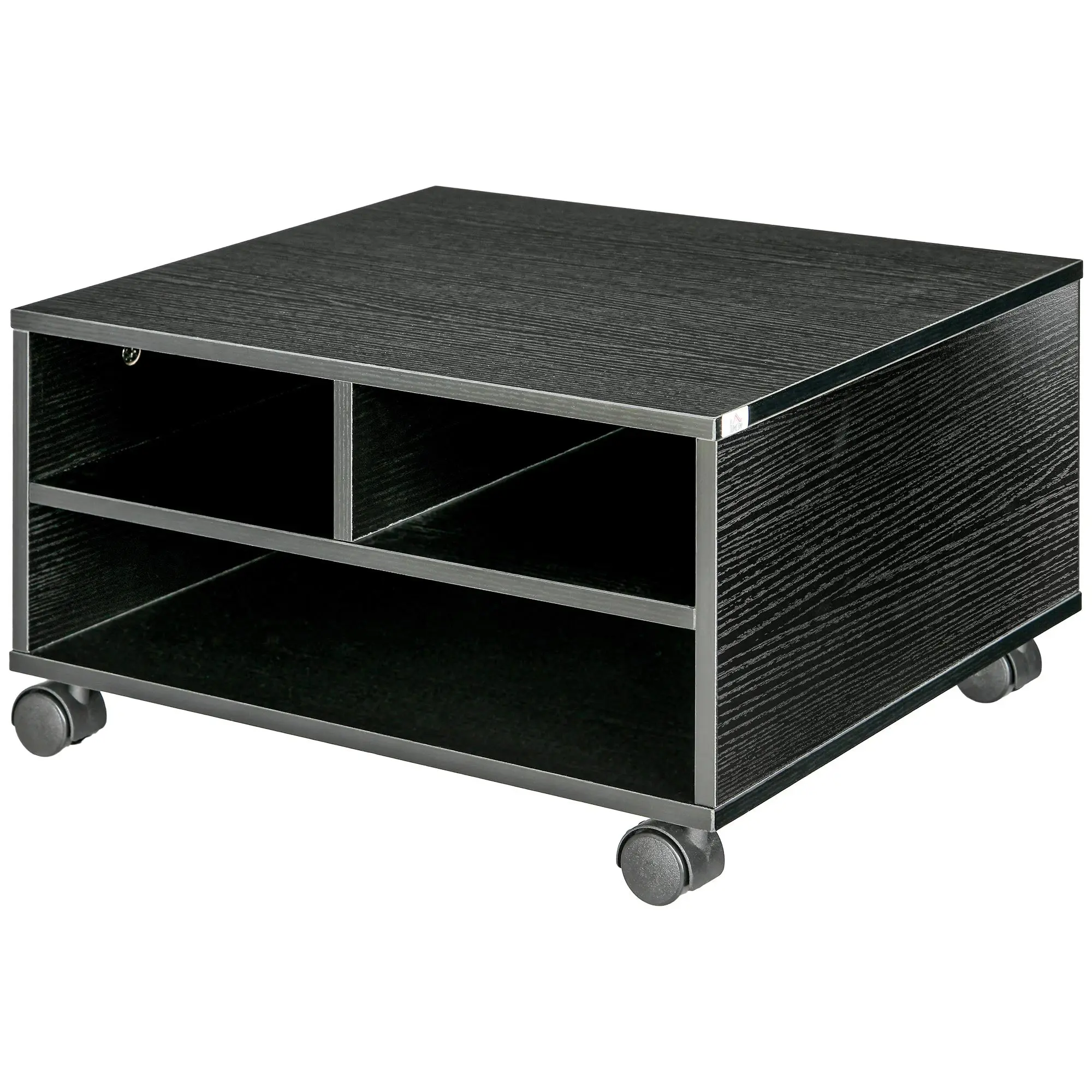 2-Shelf Printer Stand, Office and Study Wood Cabinet with Wheels, 47x40x27.5cm, Black