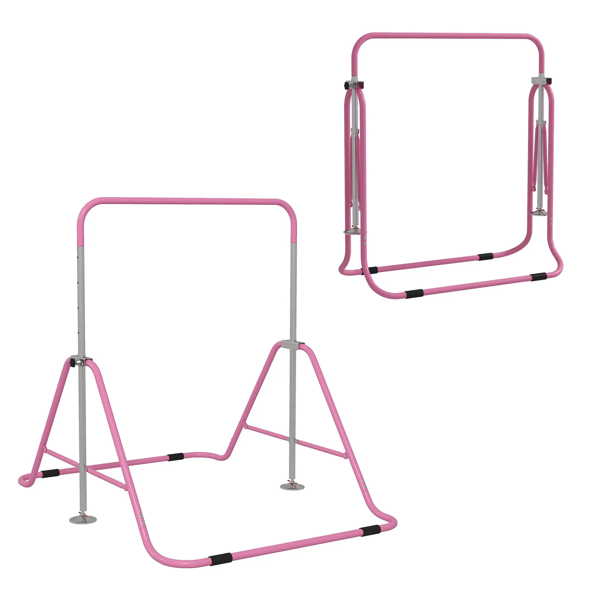 Folding Pull-Up Bar for Kids 3-8 Years, Gymnastics Bar with 5 Adjustable Heights and Steel Structure, 154x106.2x88.5-128.5cm, Pink