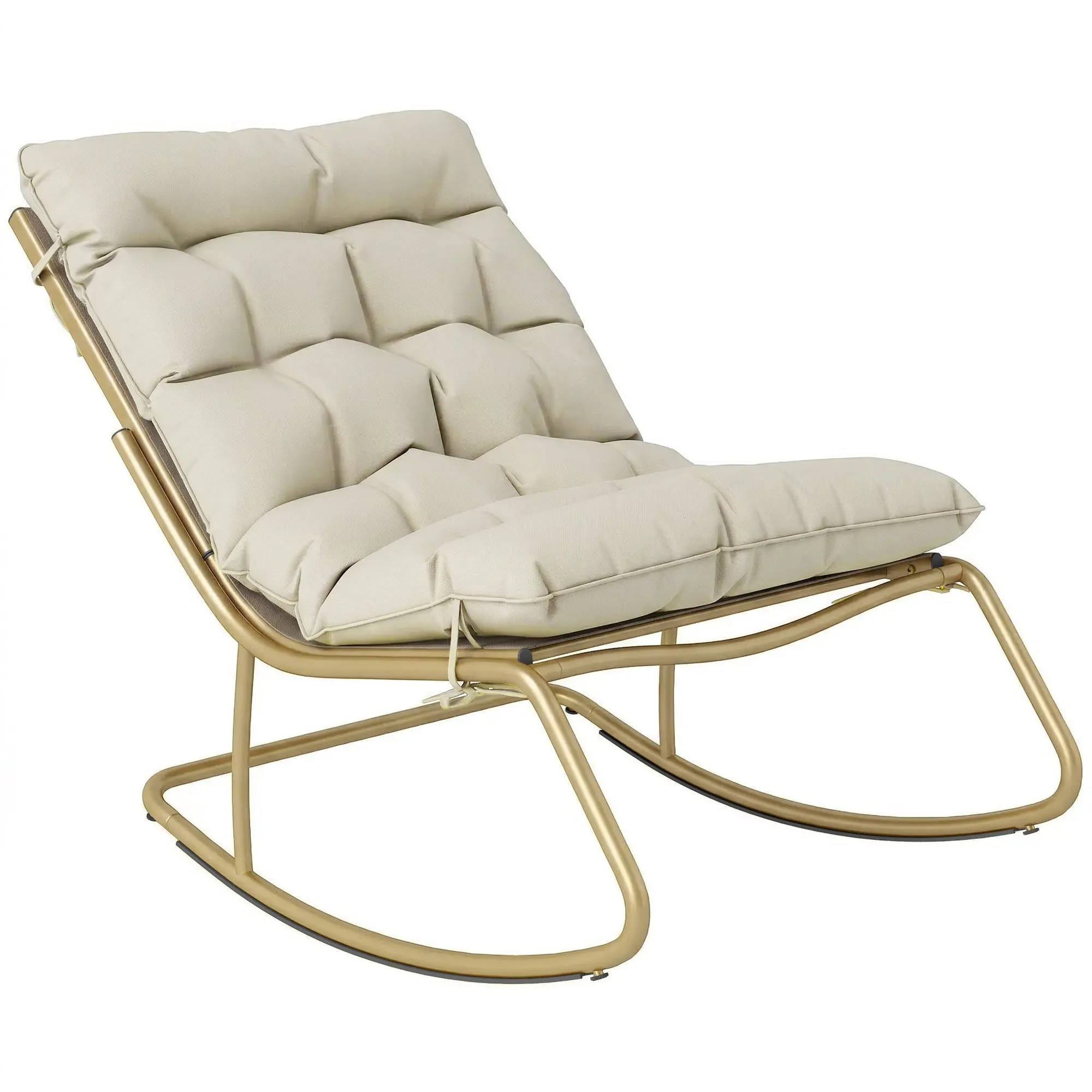 Outdoor Rocking Lounger with 25.2 in Extra-Wide Seat and Plush Cushion — Garden, Balcony, Porch — Khaki
