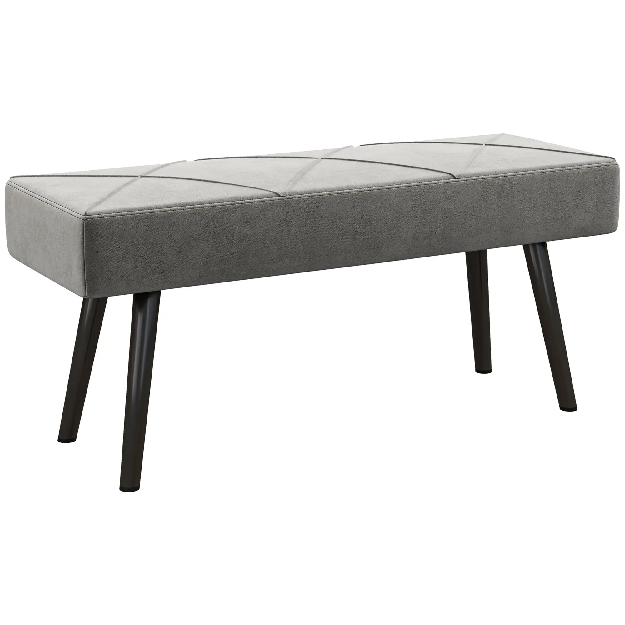 Upholstered Seat Bench in Velvet Look, Bed Bench with X-Pattern, Steel Legs, Shoe Bench for Bedroom, Living Room, Hallway, 100 x 36 x 45 cm, Gray