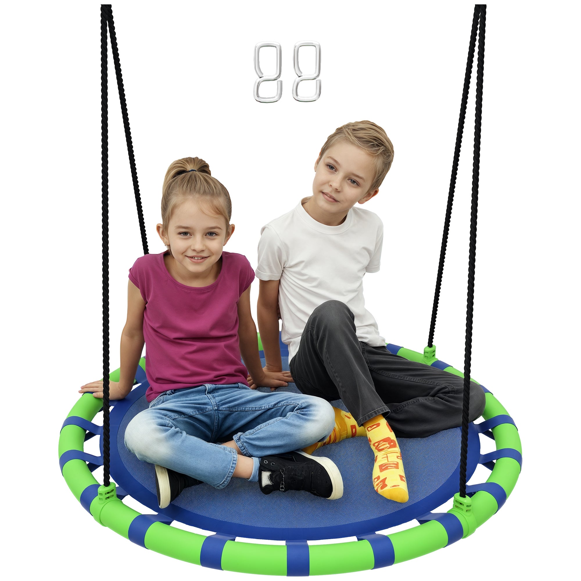 AIYAPLAY Runt Barns Gunga Utomhus Justerbar Barns Gunga Vattentålig Last 150 kg Ø100x180 cm Blå och Grön