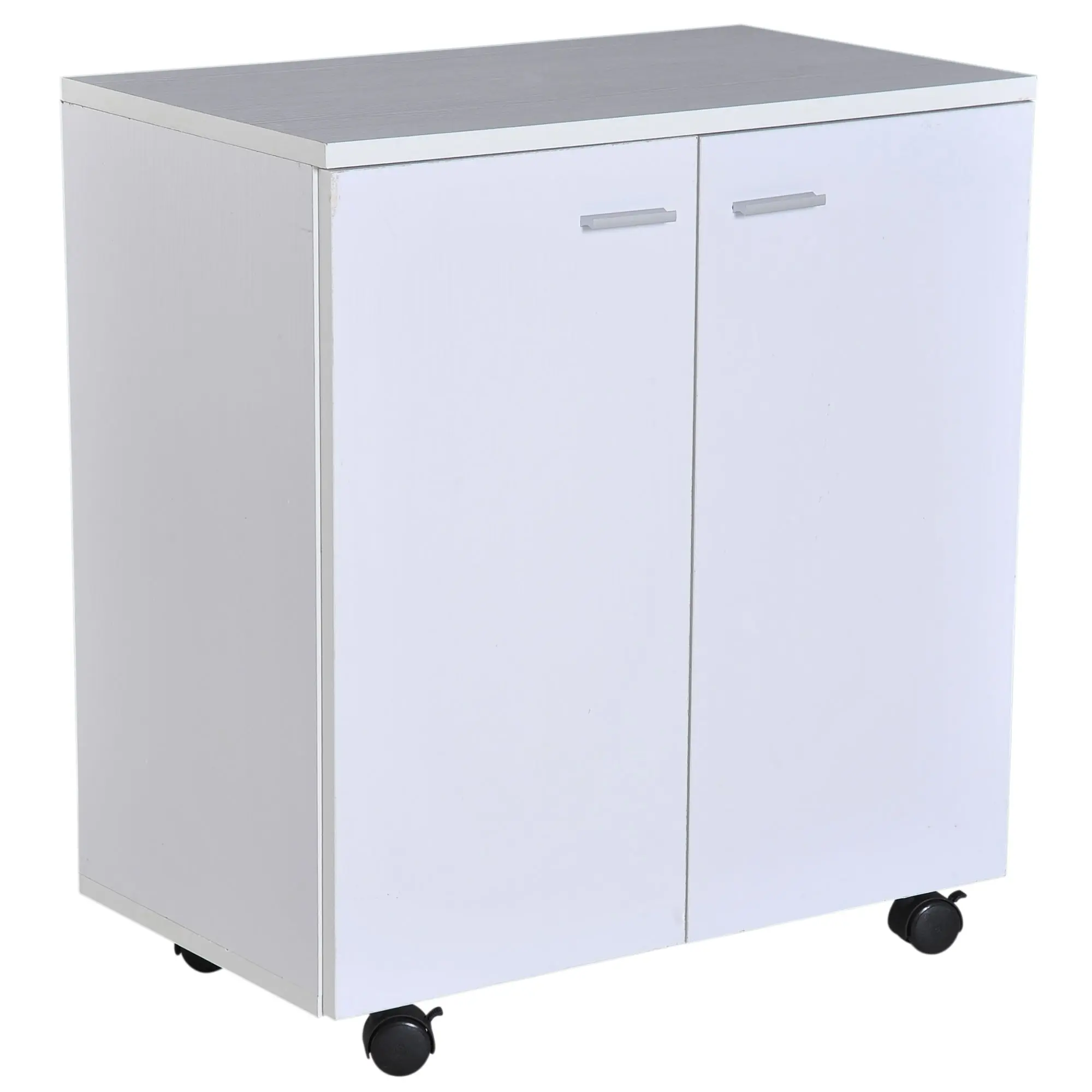 Mobile TV Stand Wooden Cabinet With Wheels and 2 Doors Console Dresser 60x35x65cm