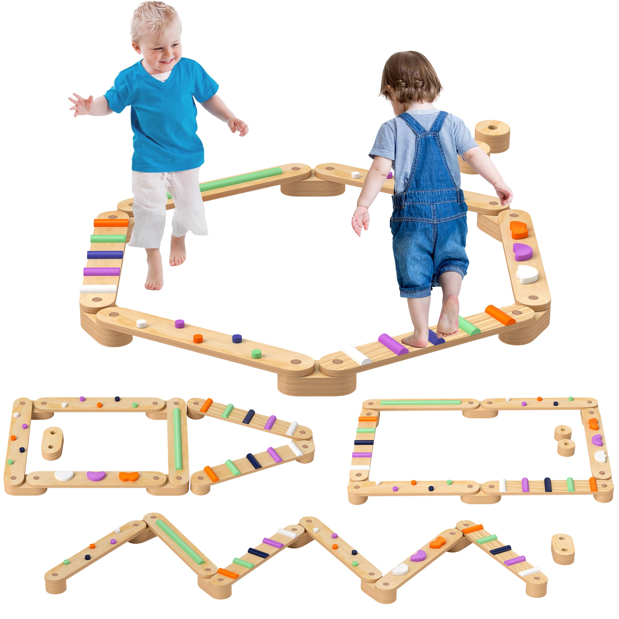 AIYAPLAY Gyerek Egyensúlyozó Gerenda, Fa Egyensúlyozó Teremtmény 6 Egyensúlyozó Kővel, Színes Akadály Kövek Montessori Játék Beltéri és Kültéri Egyensúlyozó Deszka Koordinációhoz 3-8 Éveseknek