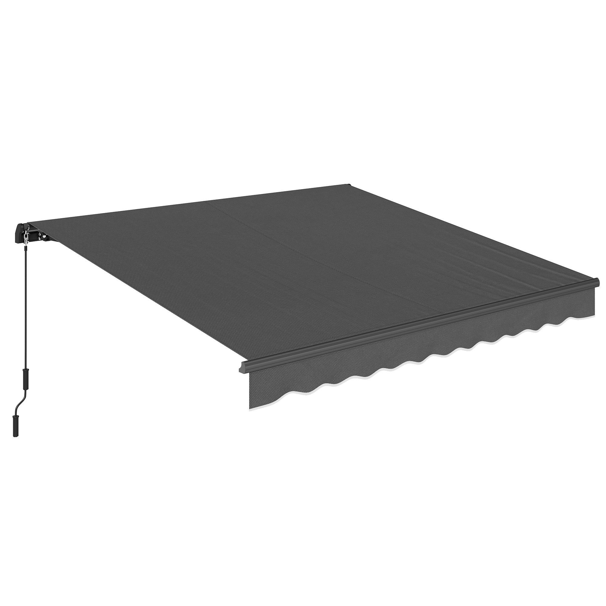 Manual Retractable Awning 11.5' x 9.8' Patio Sun Shade, Adjustable 0–30° Tilt, Crank Handle, Aluminum Frame, UV50+ Waterproof Polyester Garden Awning, Dark Grey