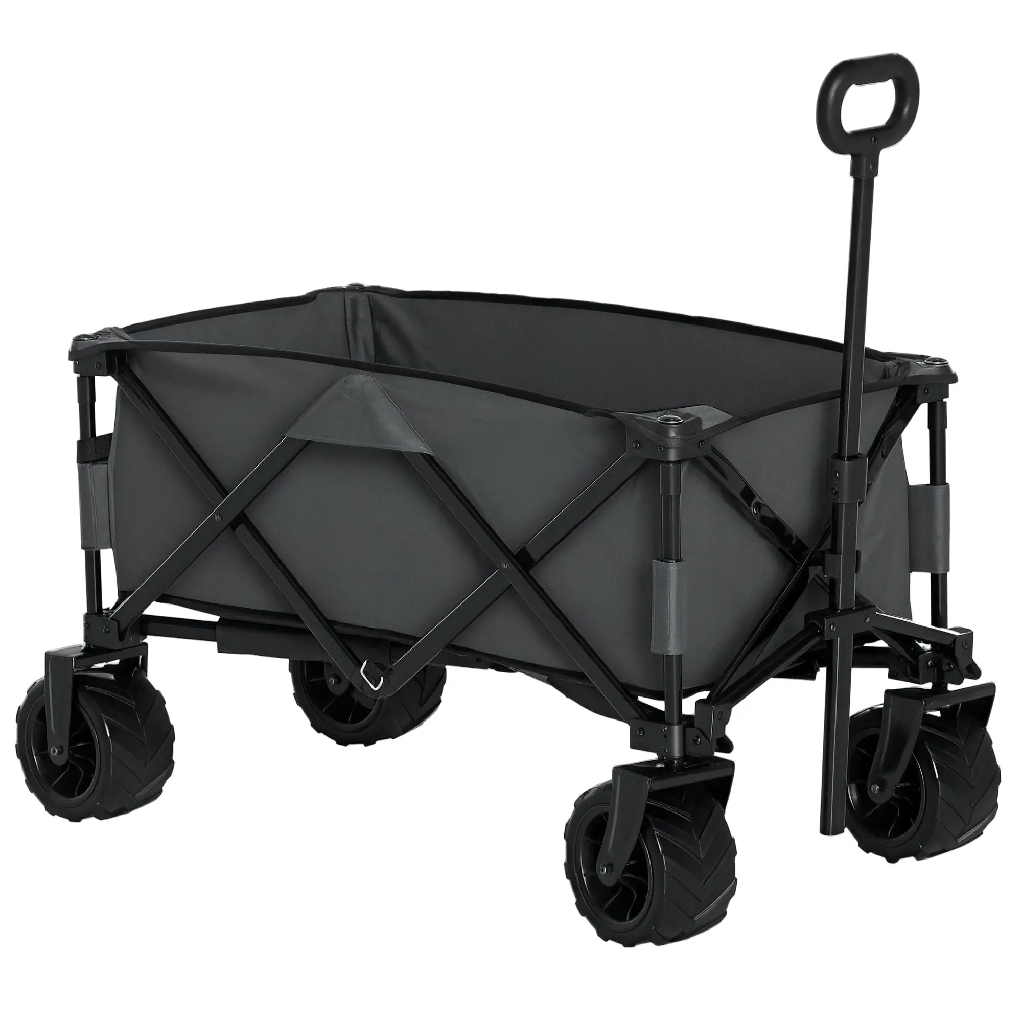 Folding Handcart 360° Garden Trolley Transport Trolley with Telescopic Handle Adjustable Handle Height Beach Trolley up to 70 kg Load Capacity Metal Oxford Dark gray 108 x 55 x 59-89 cm