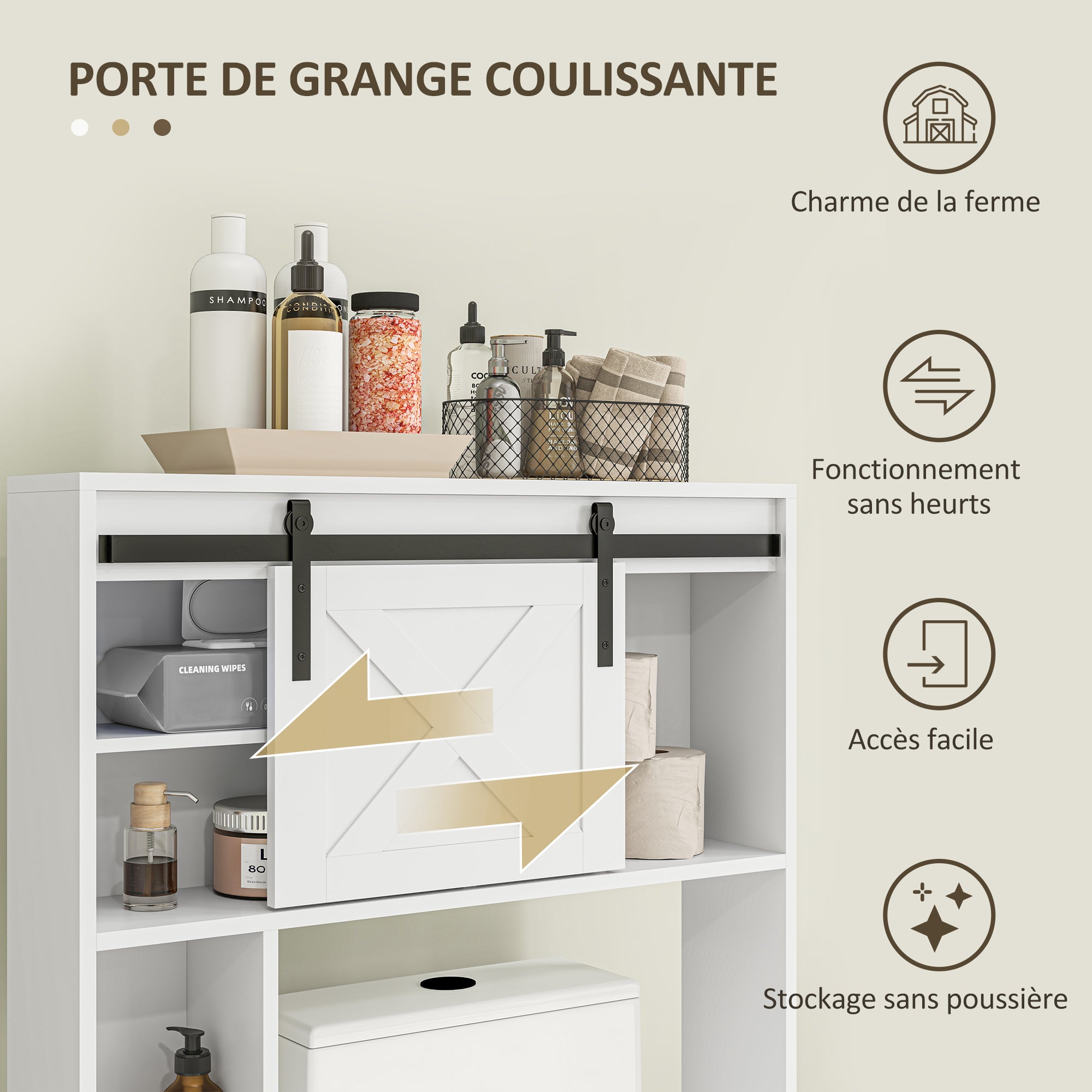 Over Toilet Storage Cabinet Bathroom Toilet Storage Cabinet with Sliding Door, Compartments, and Adjustable Shelf, White