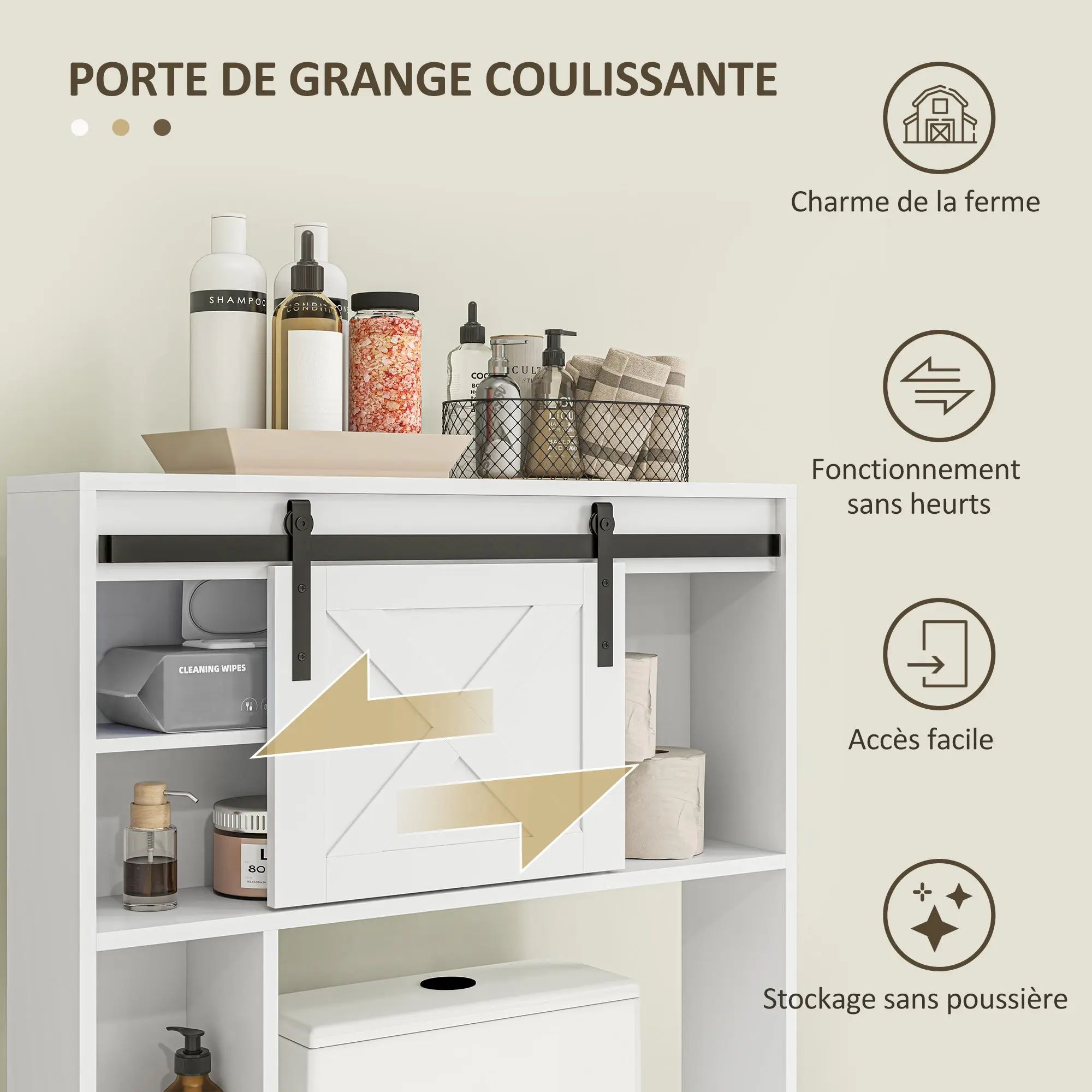 Over Toilet Storage Cabinet Bathroom Toilet Storage Cabinet with Sliding Door, Compartments, and Adjustable Shelf, White