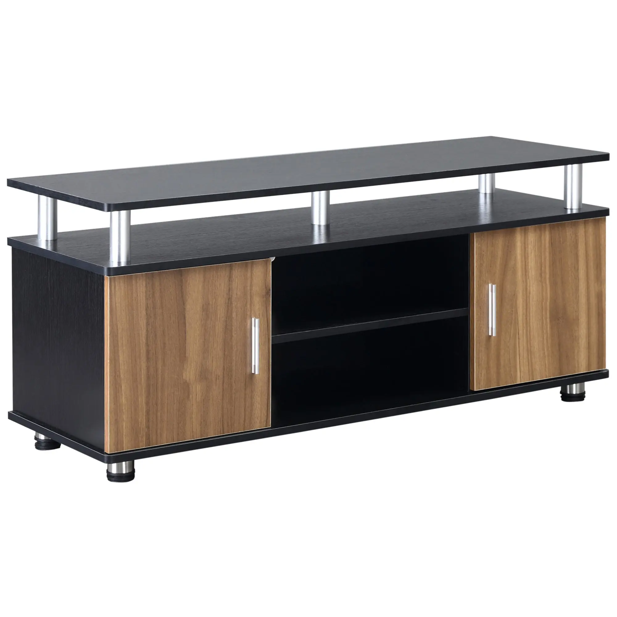 TV Stand for TVs up to 50'' with Cabinets and Shelves, TV Cabinet for Living Room and Lounge in Wood and Aluminum, 120x40x52.2cm