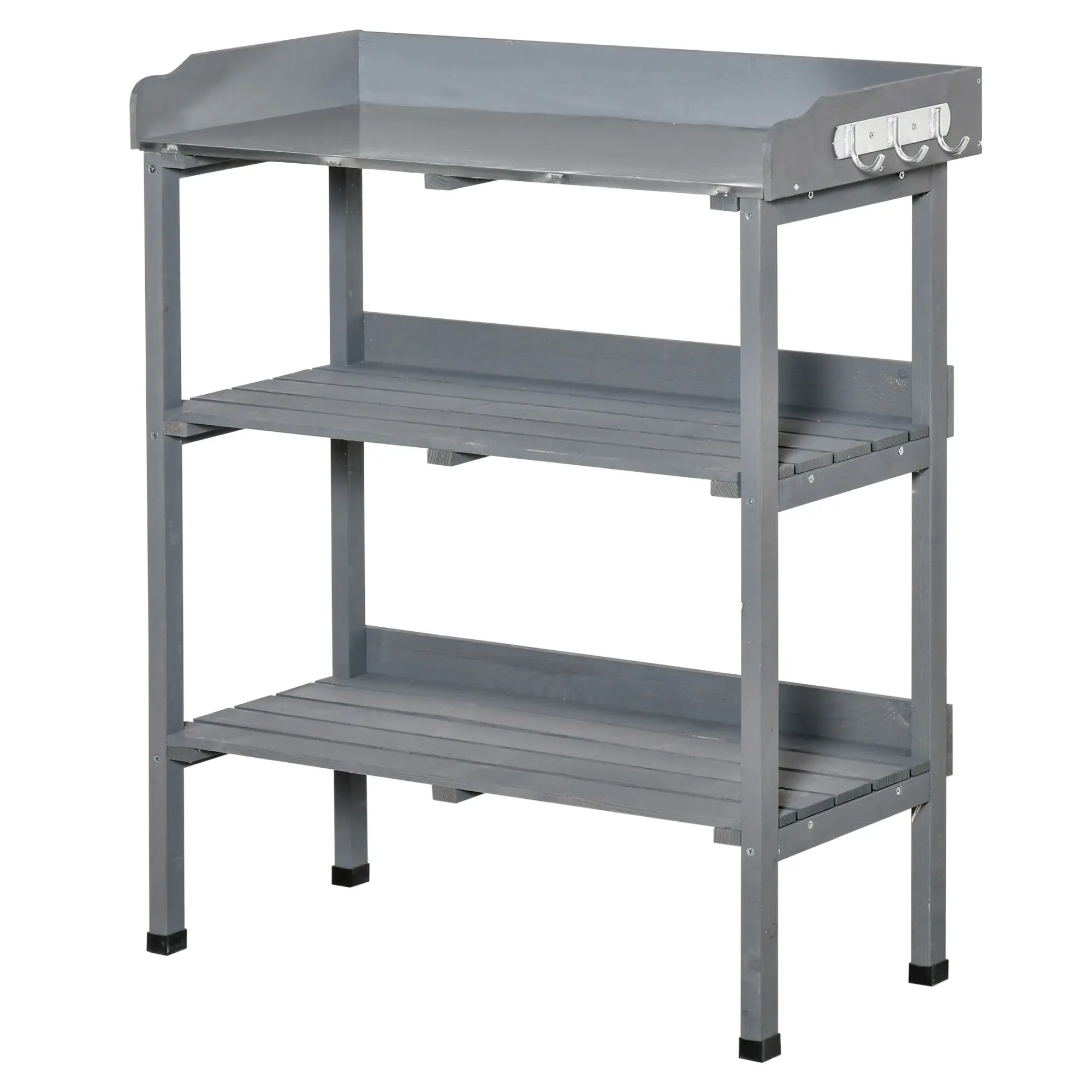 Planting Table Gardening Table Flower Table with Metal Work Surface Garden Wood Gray 76 x 37 x 89 cm