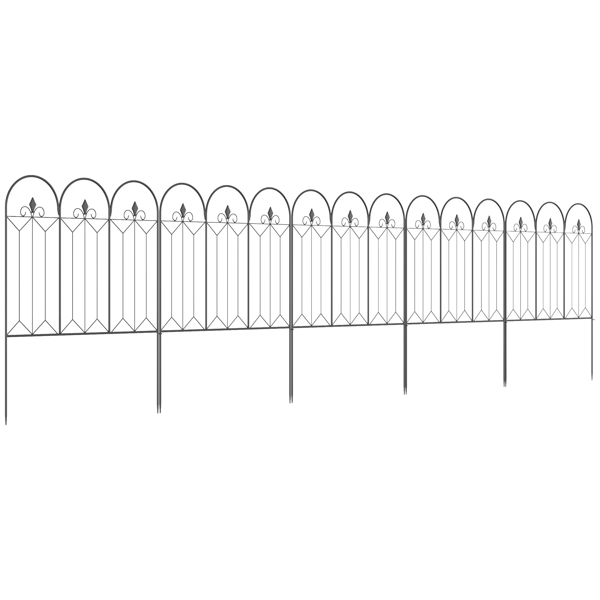 Garden Fences 305x79.5 cm Set of 5 Decorative Metal Garden Fences Freely Combined Animal Barrier for Patio Lawn Black
