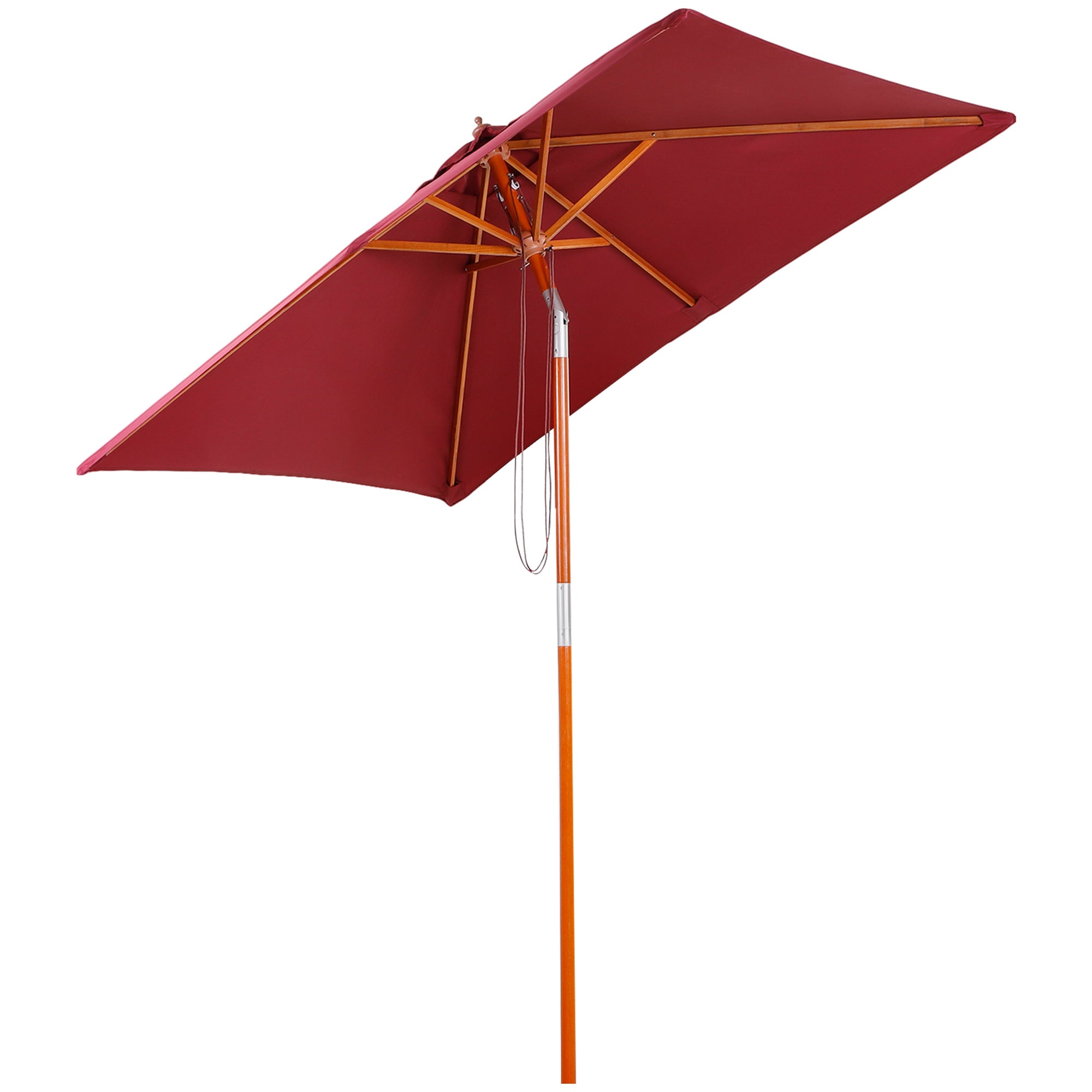 Outsunny Parasol 200 x 150 x 235 cm Kippbare Gaardeschirm 3-Stufen einstellbar rechteckegen Bëschschirm waasserdicht an UV-resistenz fir Strand, Balkon, Terrassen, Gaart Wäinroude