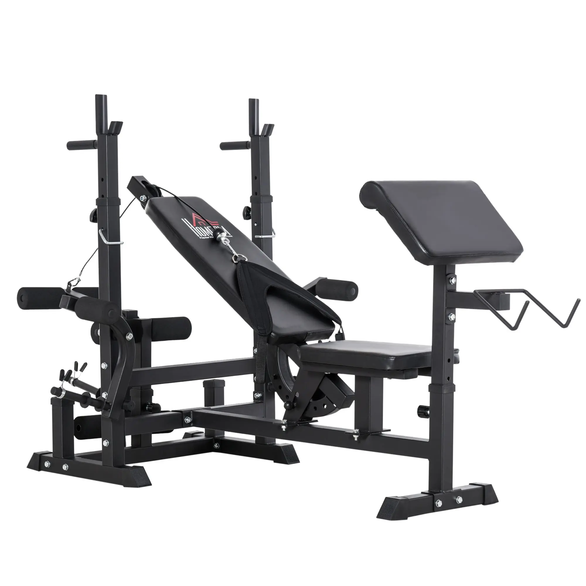 Weight Bench with Adjustable Barbell Rack in 6 Positions and 5-Position Adjustable Backrest, Steel and PU Weight Bench for Home Gym, Load Capacity 120 kg, Black
