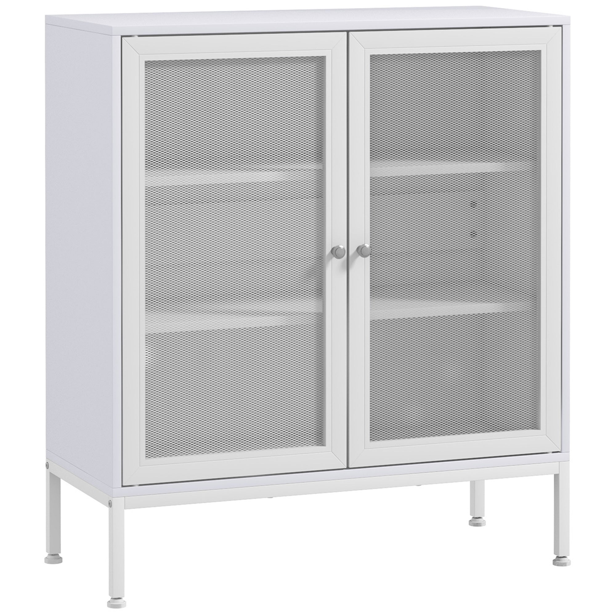 3-Tier Kitchen Sideboard Sideboard with Mesh Doors and Adjustable Shelf Modern Kitchen Buffet for Living Room Dining Room 80x37x92 cm White