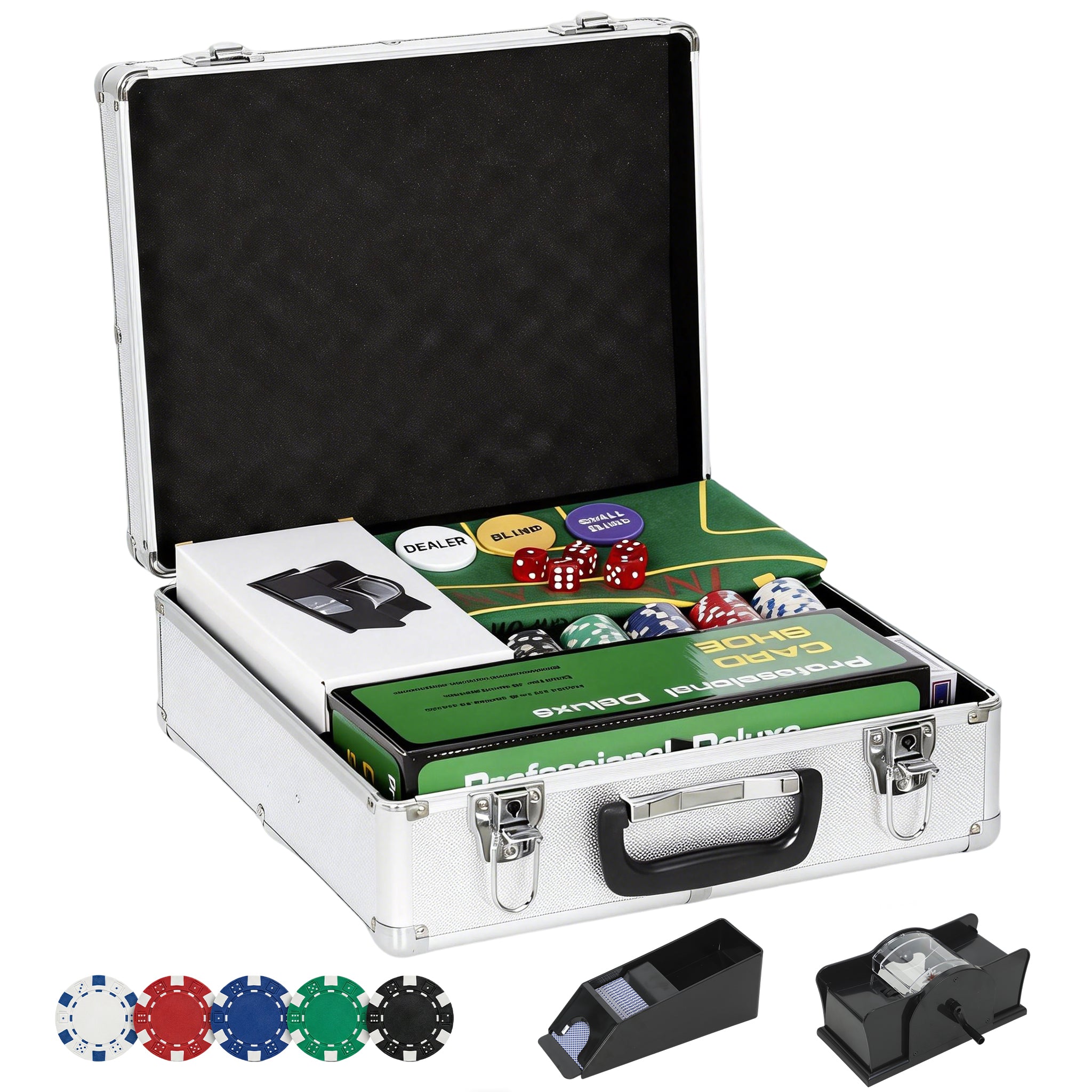 SPORTNOW 500-Piece Poker Set — ABS Carry Case, 11.5g Professional Chips, 2 Decks, Dice, Dealer & Blind Buttons, Card Shuffler & Shoe, Felt Mat — Blackjack & Texas Hold'em