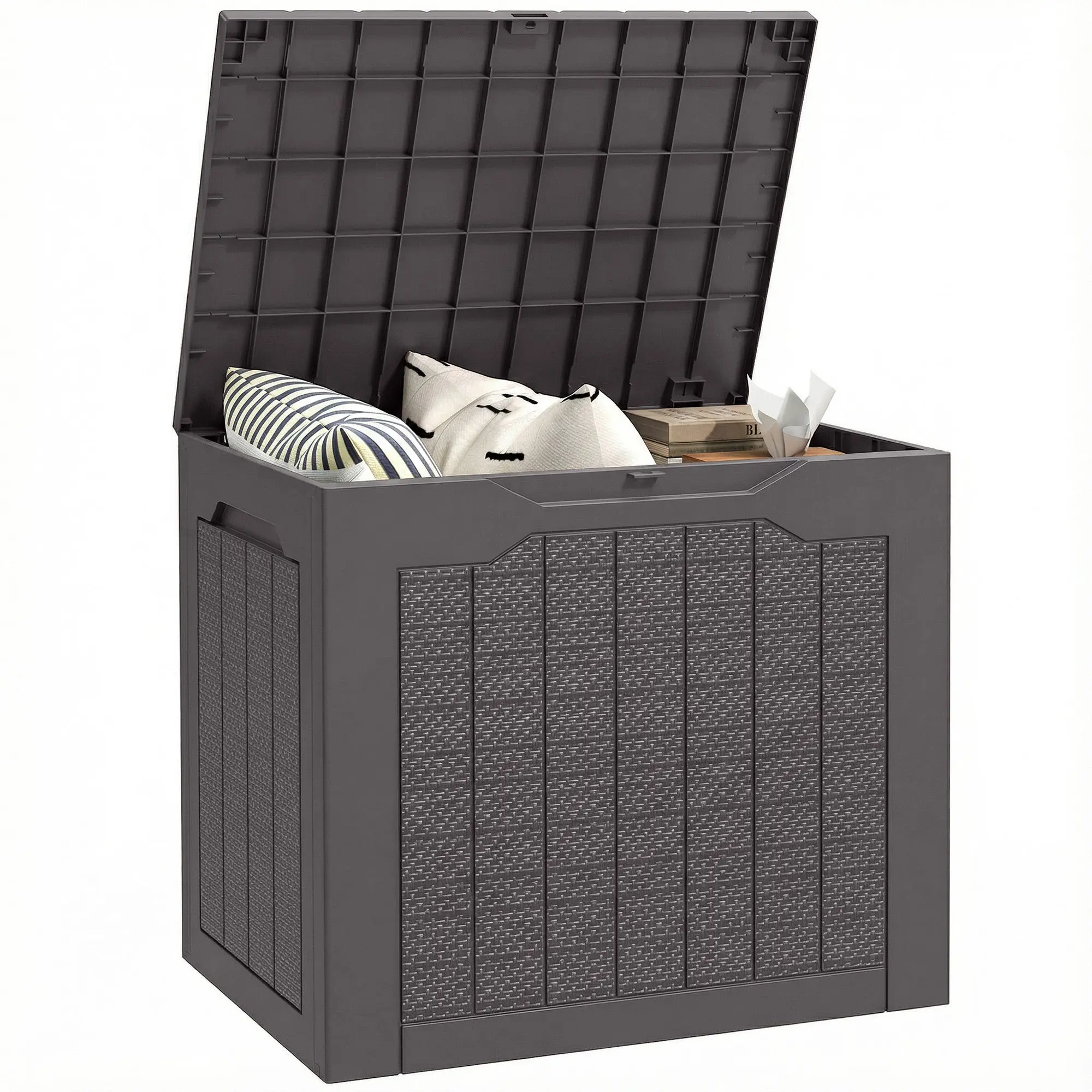93L Outdoor Storage Chest with Recessed Handles, Waterproof Patio & Garden Trunk, 56 x 41 x 50 cm (22 x 16 x 19.7 in), Brown