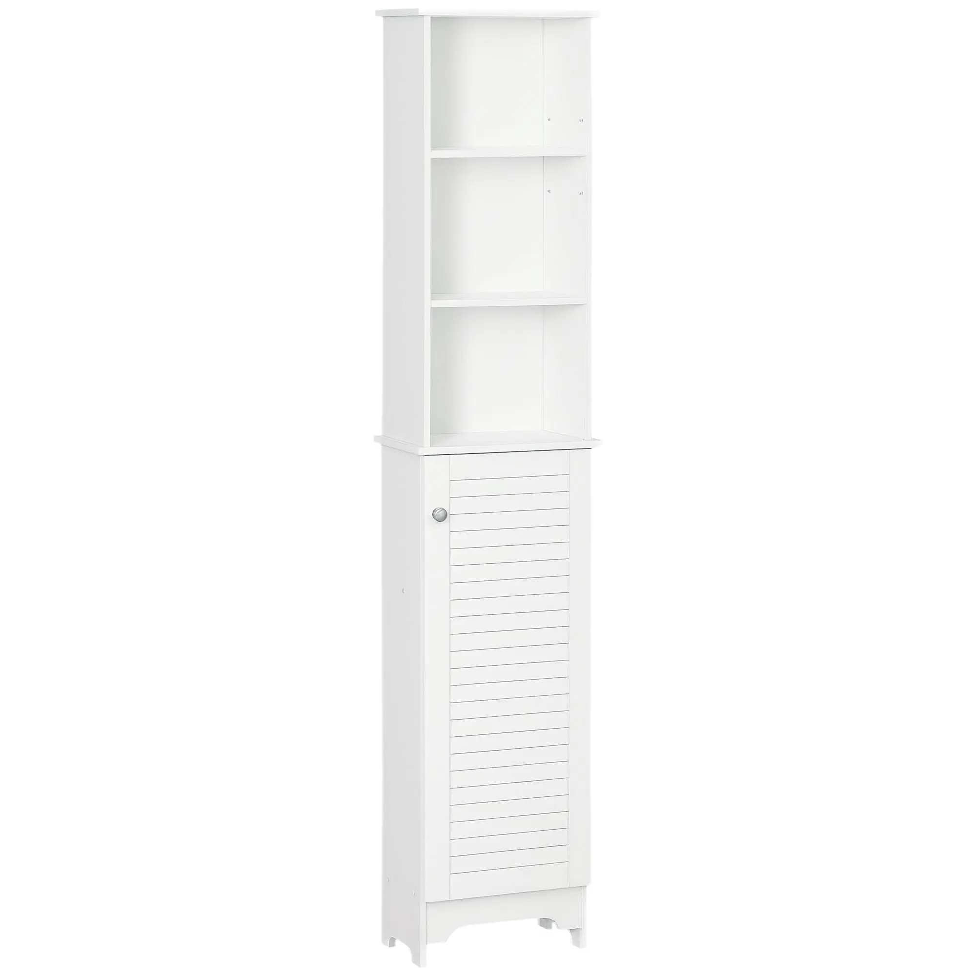 Tall Bathroom Cabinet with 1 Door 3 Open Shelves and Adjustable Interior Shelf Storage Unit for Living Room Bathroom Bedroom 34x20x165 cm White