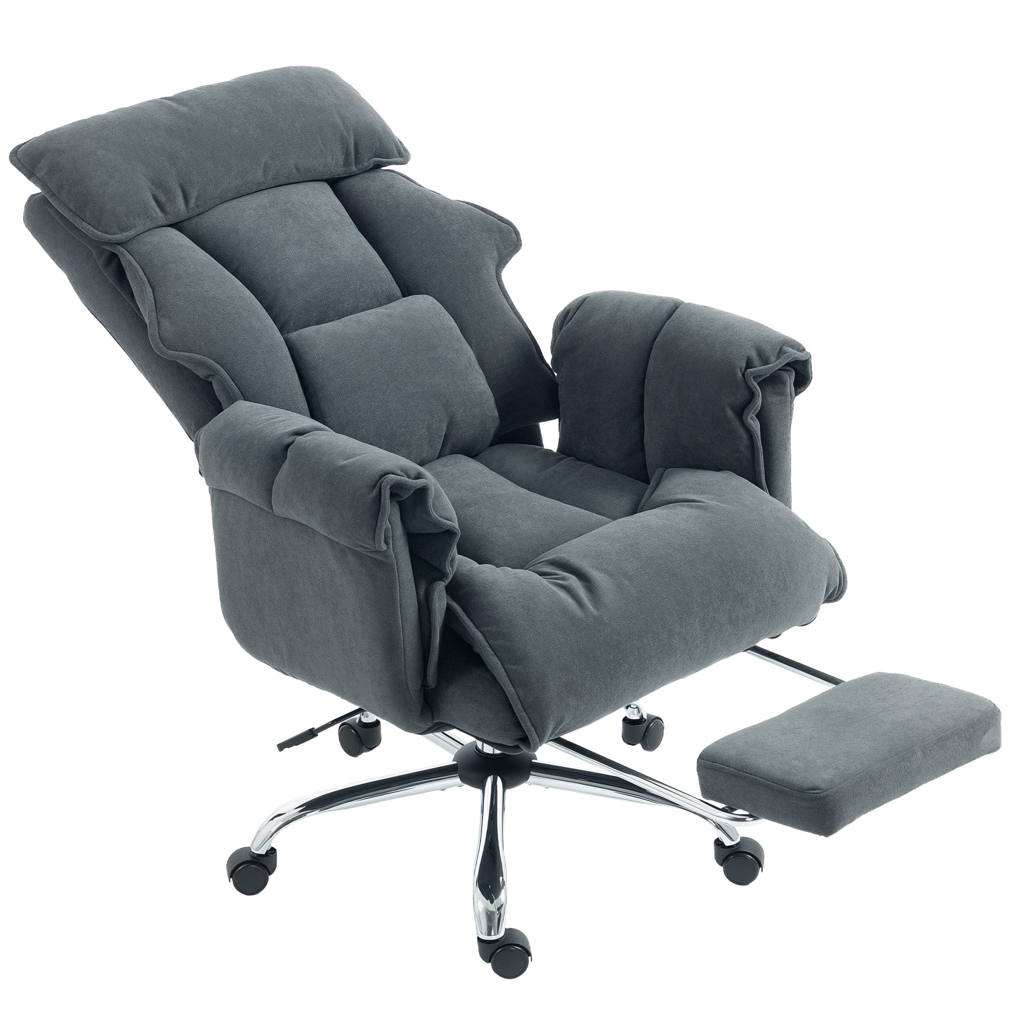 Ergonomic Office Chair with Lumbar Support, Adjustable Footrest & 360° Swivel — Padded Polar Fleece, Dark Gray
