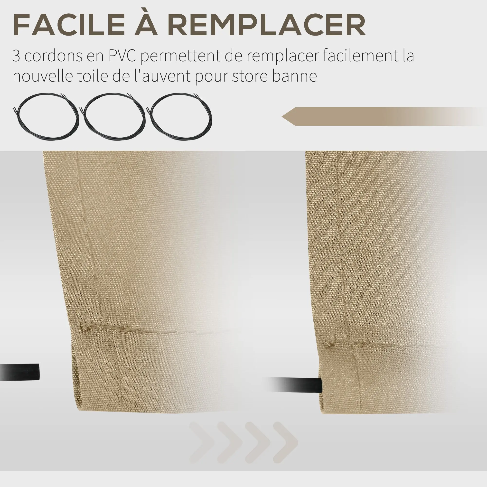 Replacement Awning Canopy - Soft Wave Valance - High Density 280 g/m? Anti-UV Polyester 3.82L x 2.4W (projection) m Beige