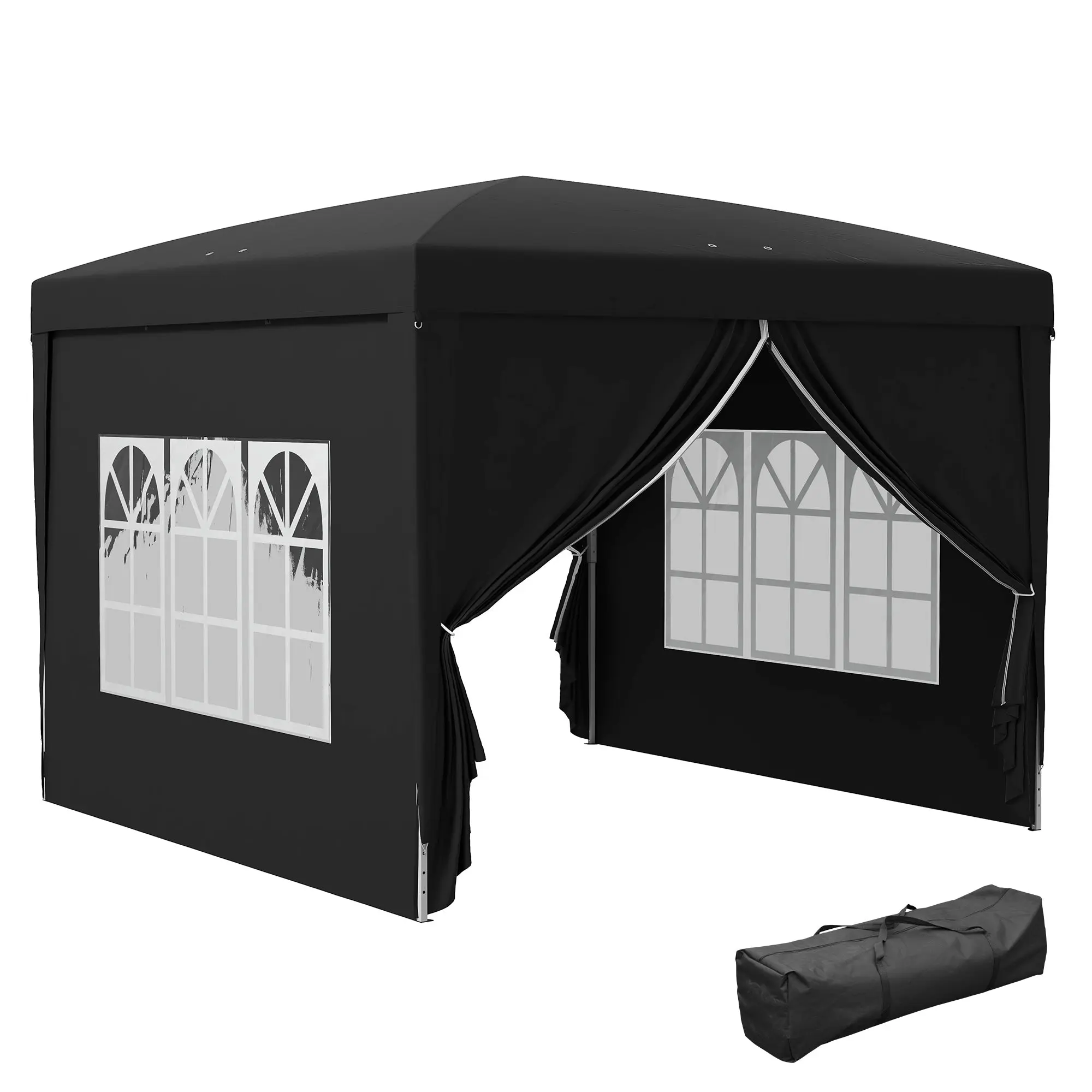 Pavilion approx. 3x3m, Water-Resistant Stable Winterproof Pop-up Folding Pavilion, UV Protection 50+, Foldable Party Tent Garden Gazebo with 4 Side Walls Bag Garden Pavilion for Camping Garden, Black