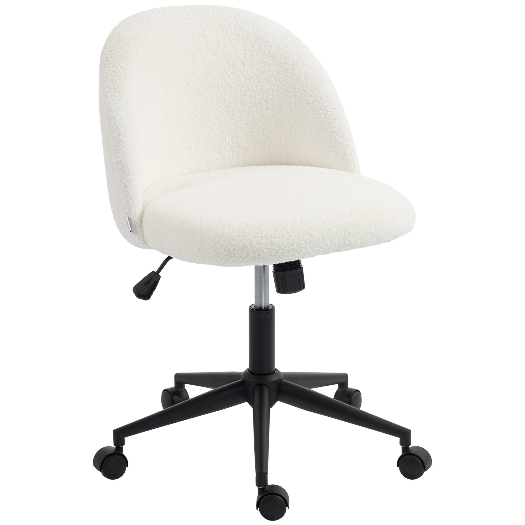 HOMCOM verstellbarer Bürostuhl mit Teddy-Fleece, Drehrollen, Kippfunktion, bis 120 kg – Creme