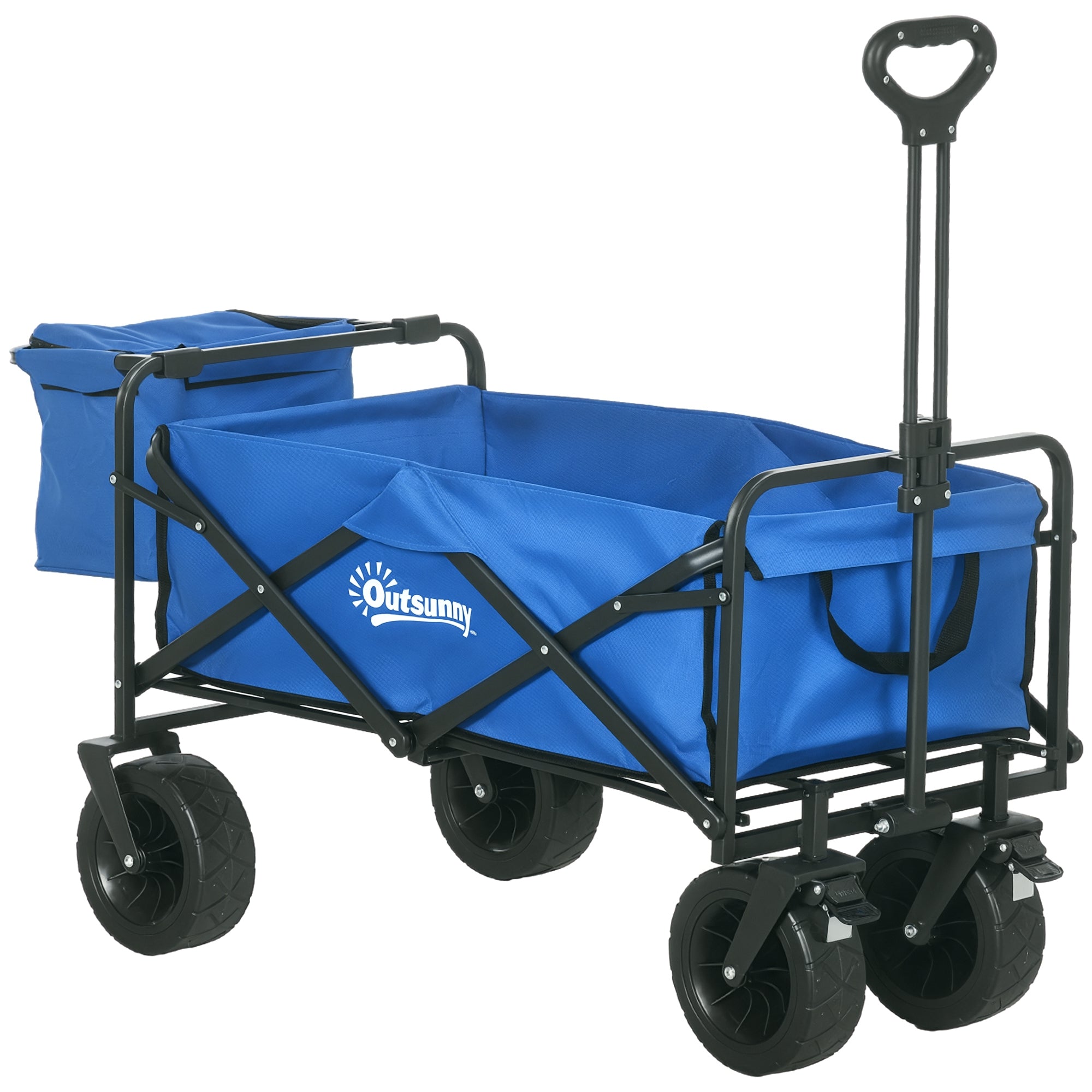 Outsunny Gartenwagen mit abnehmbarer Kühltasche – Faltwagen mit verstellbarer Länge und Winkel des Griffs und Transporttasche, 100 kg Tragkraft, Blau