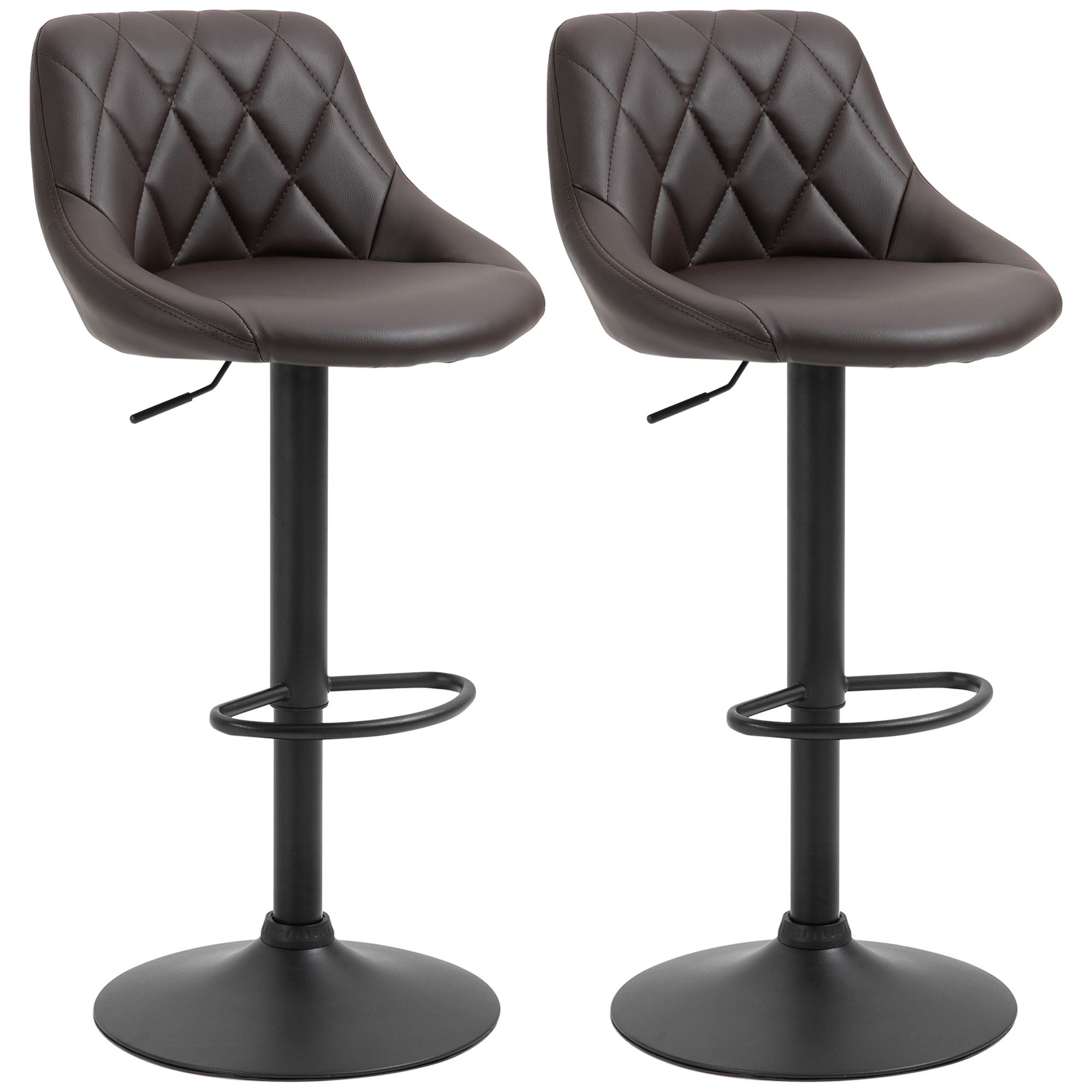 HOMCOM Ensemble de 2 Tabourets de Bar, Hauteur Ajustable avec Base en Métal et Siège en Similicuir, Tabourets Modernes avec Dossier et Repose-Pieds, 46x48x83-104 cm, Marron et Noir