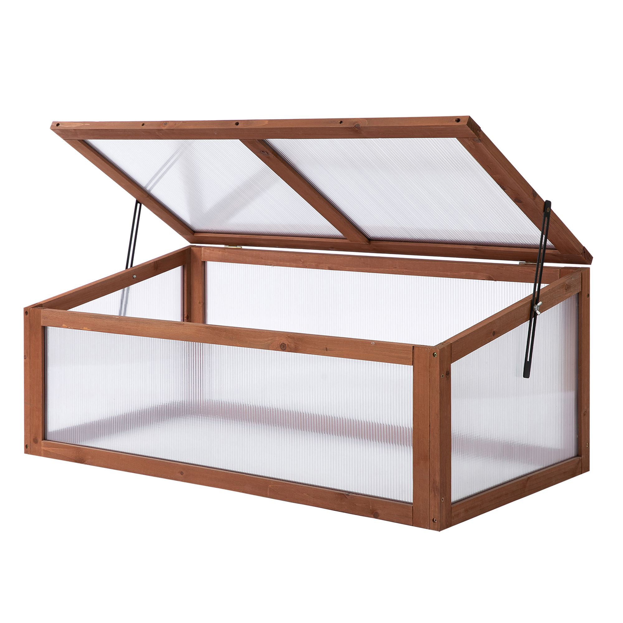 Outsunny Medienos Šaltų Rėmų Mini Šiltnamis 100 x 65 x 40 cm, Šiltnamis su Užuolaida, UV Apsauga, Šviesą Perduodantis Šaltas Rėmų Dėžė, Žiemai Atsparus Pakeltas Daržas, Ruda