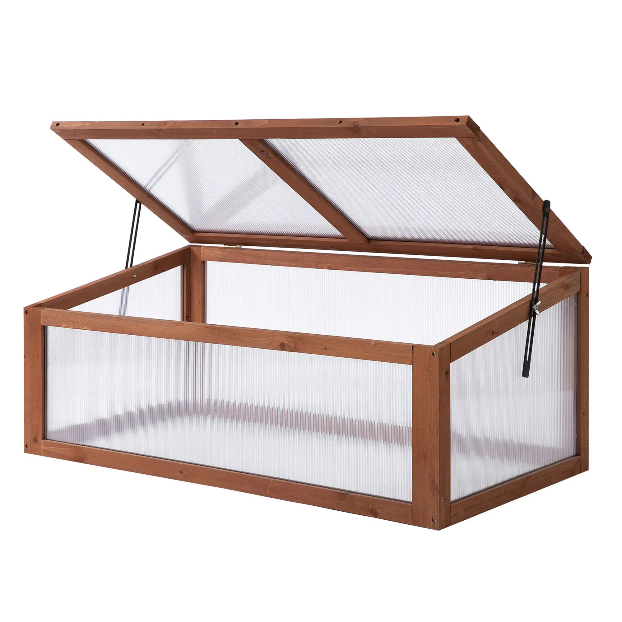 Cold Frame Wood, Mini Greenhouse 100 x 65 x 40 cm, Greenhouse with Cover, UV Protection, Light-Transmitting Cold Frame Box, Winterproof Raised Bed for Garden, Brown