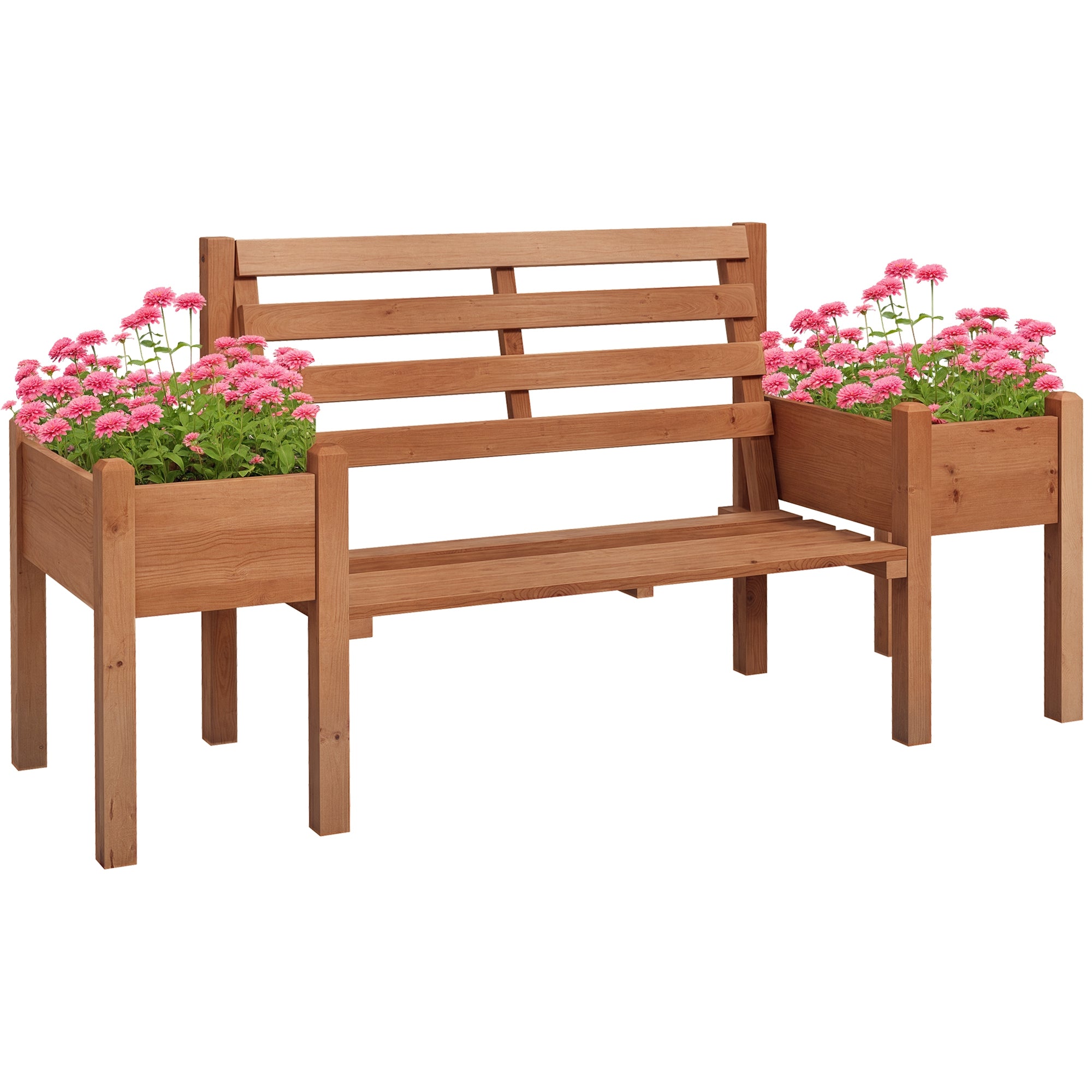 Garden Bench, 2-Seater, Wooden Bench with Flower Box, for Garden, Terrace, Weight Capacity up to 240 kg, 184 x 59 x 95 cm, Dark Brown