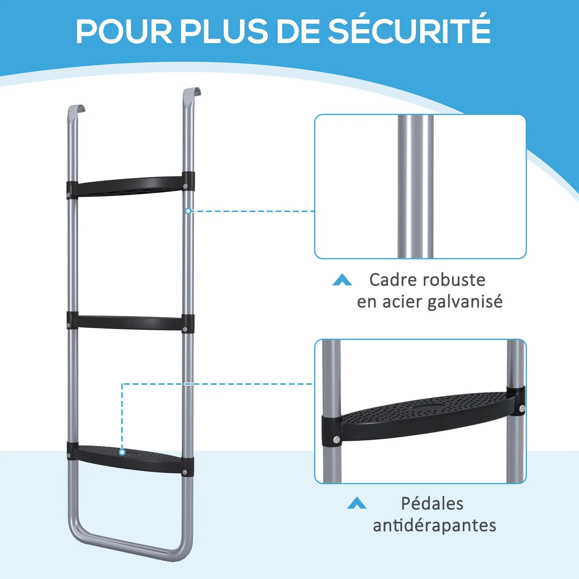 SPORTNOW Trampoline Ladder with 3 or 2 Steps, Wide Horizontal Steps, Universal Hook, 120 kg Capacity, 97 x 32 cm Silver