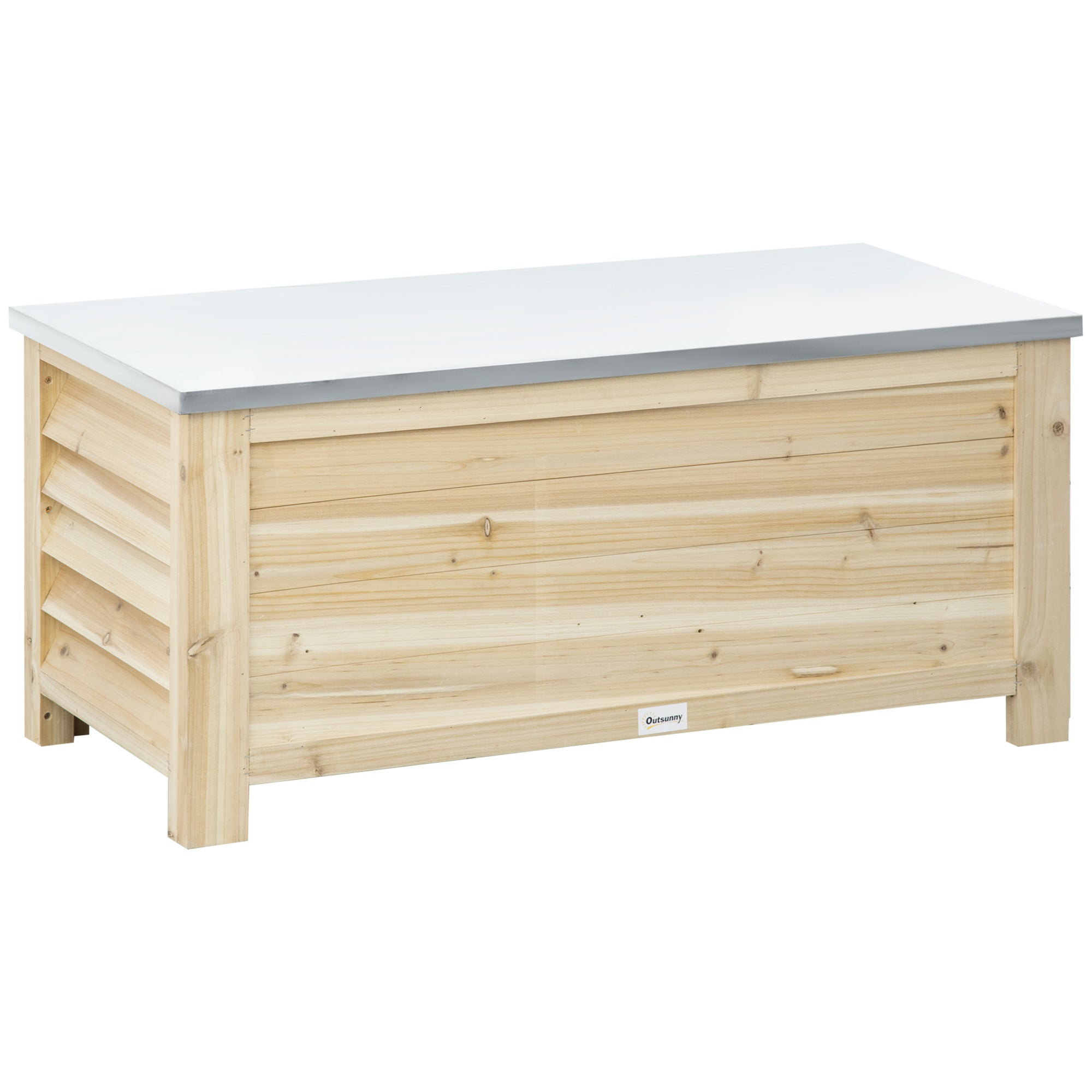 Складова Кутия за Градина Outsunny 155L с Г galvanized Metal Капак и Ламелна Дизайн за Градина Тераса Балкон 110x50x50 см Естествено Дърво