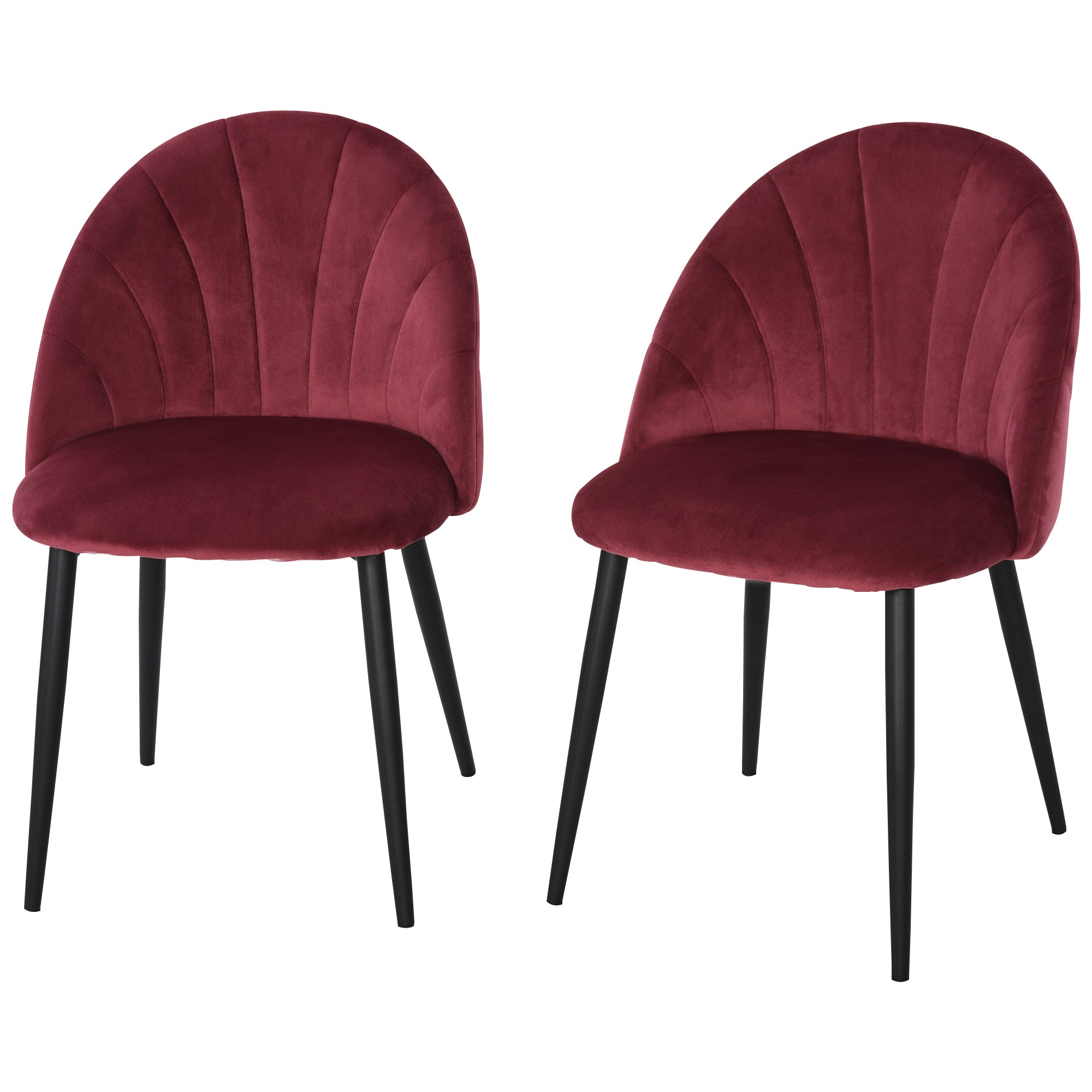 HOMCOM Sæt med 2 Spisestole - Køkkenstol i Velour Bordeaux og Sort med Metalben - Dimensioner 52L x 54B x 79H cm